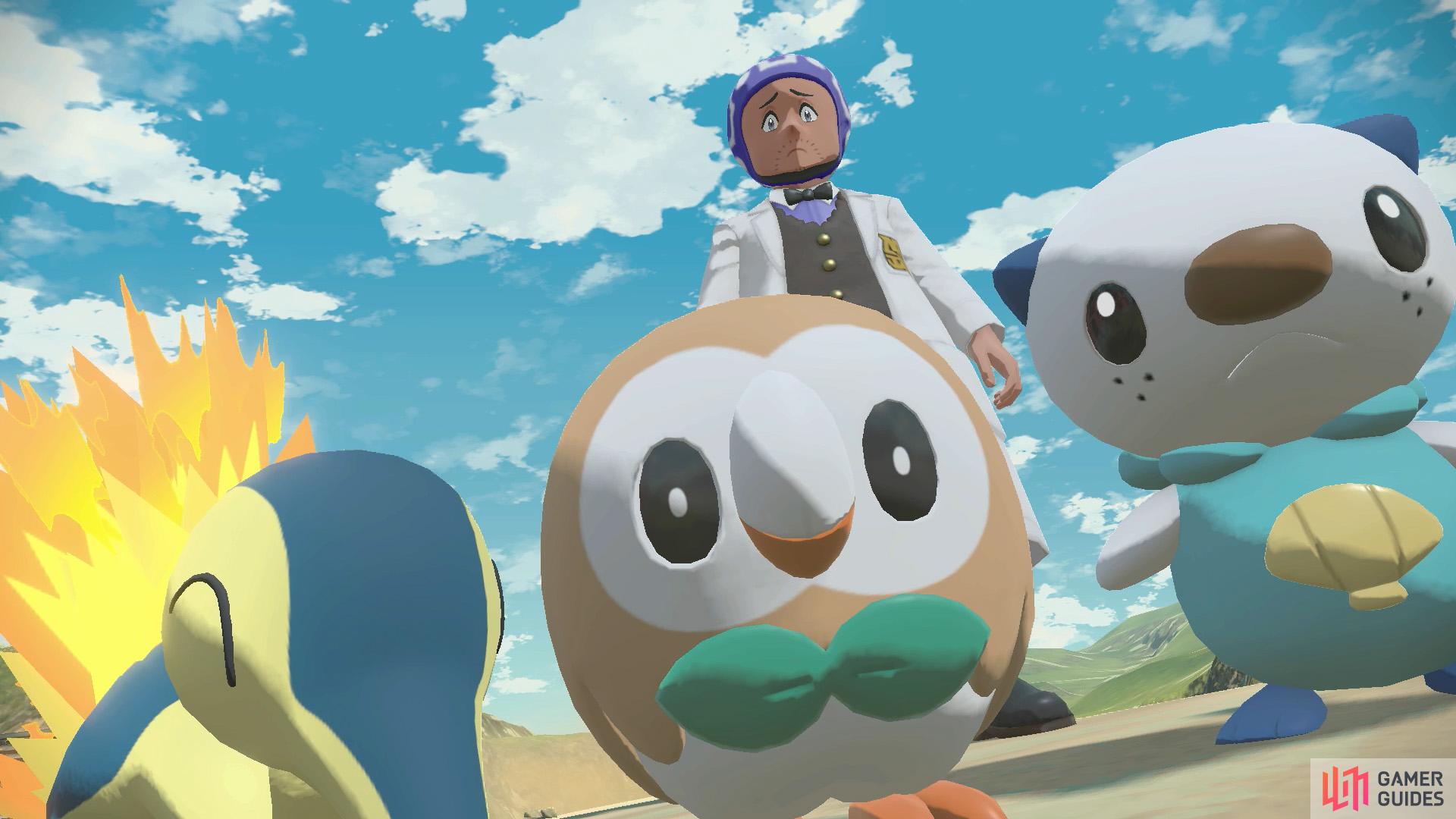 You'll awaken to find yourself surrounded by a Cyndaquil, Oshawott and Rowlet.