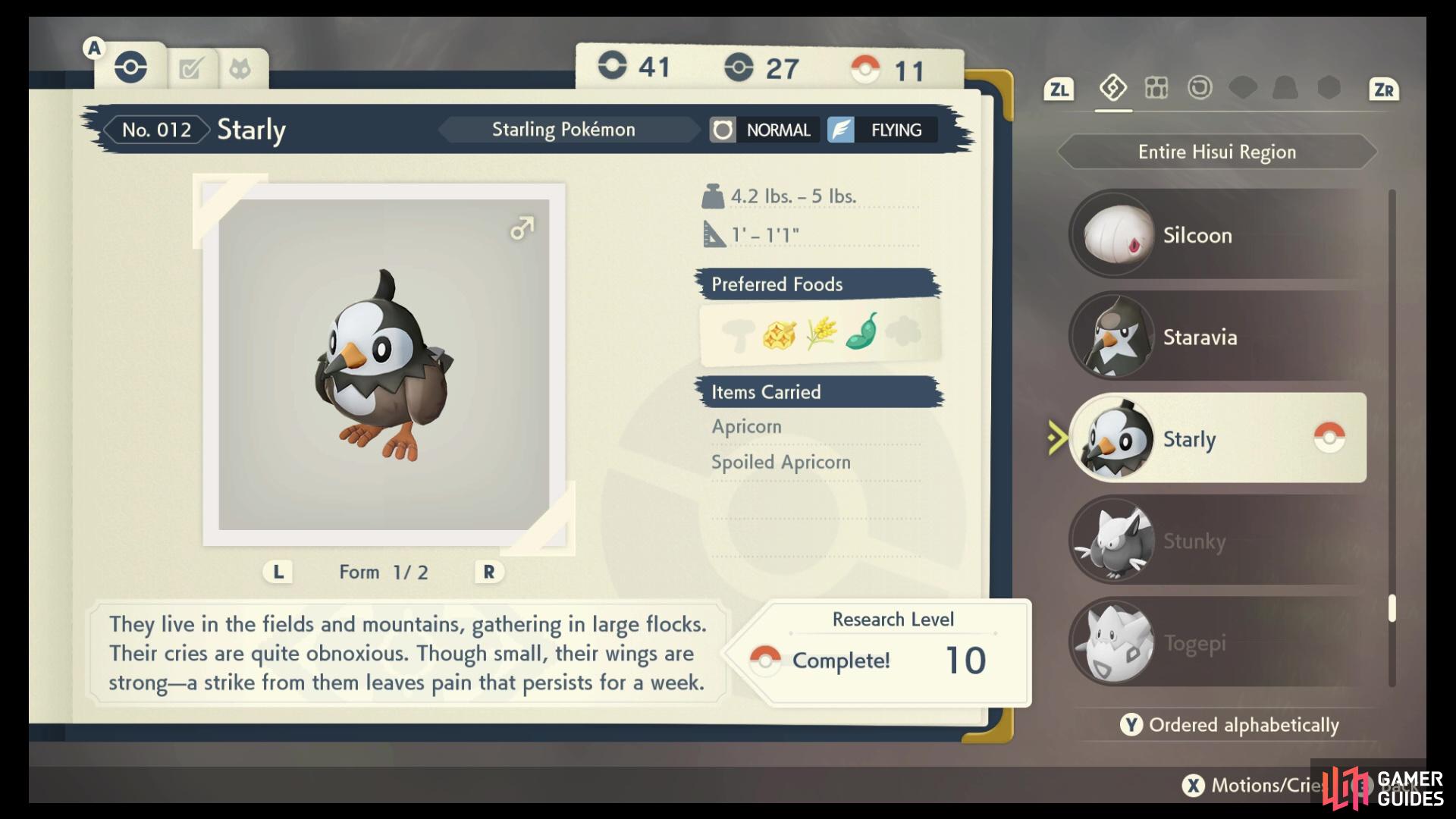 pokemon arceus starly research tasks