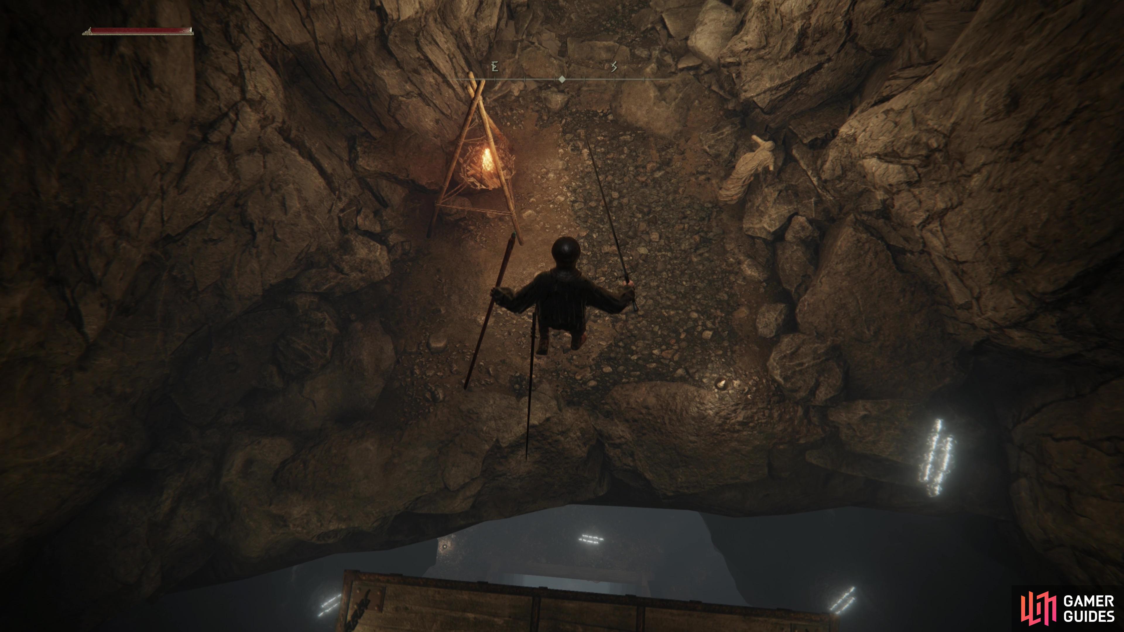 To progress deeper into the mine, you'll need to jump to a ledge as you ride an elevator.