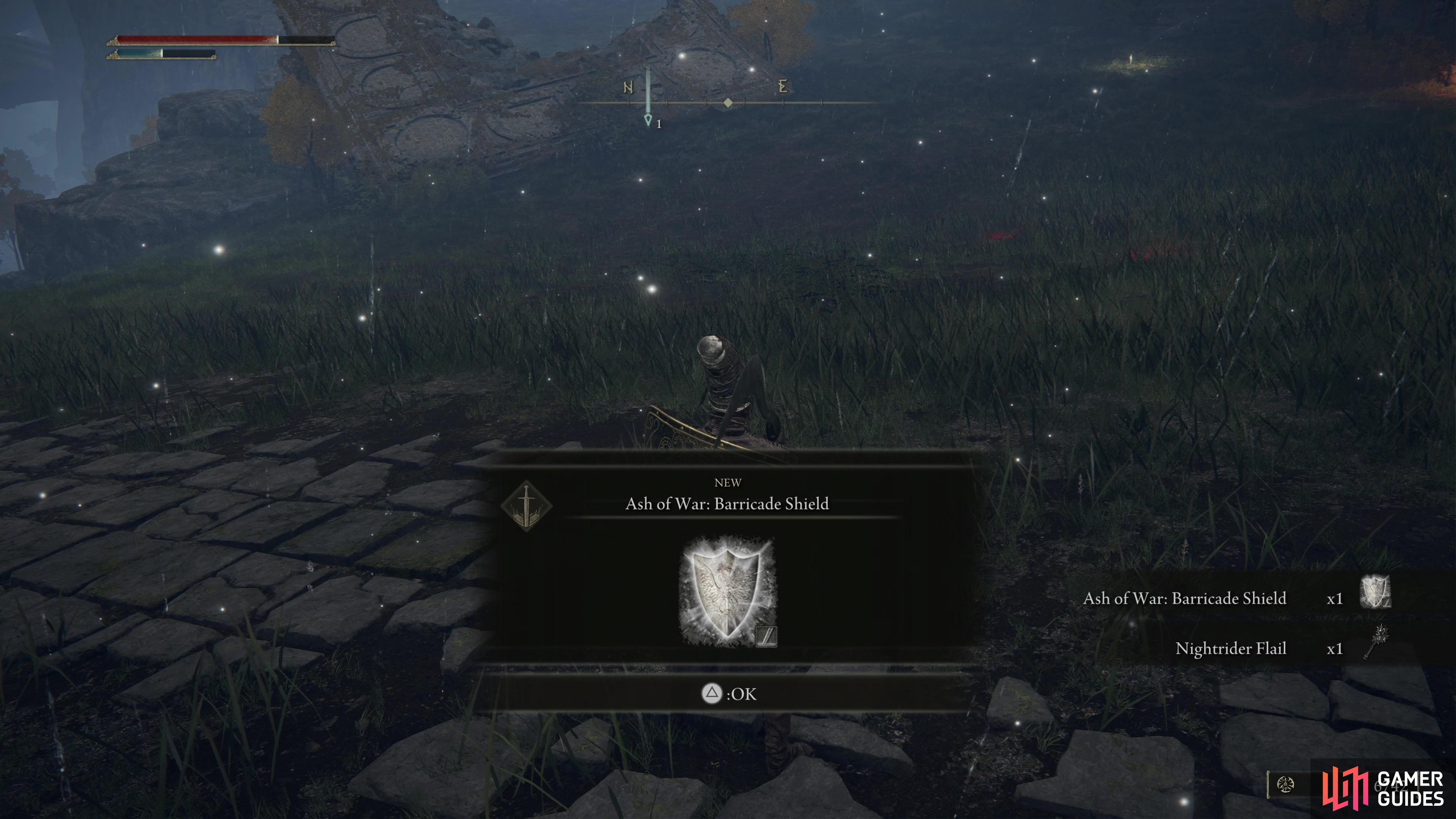 Defeat the Night's Cavalry to obtain the Ash of War: Barricade Shield,