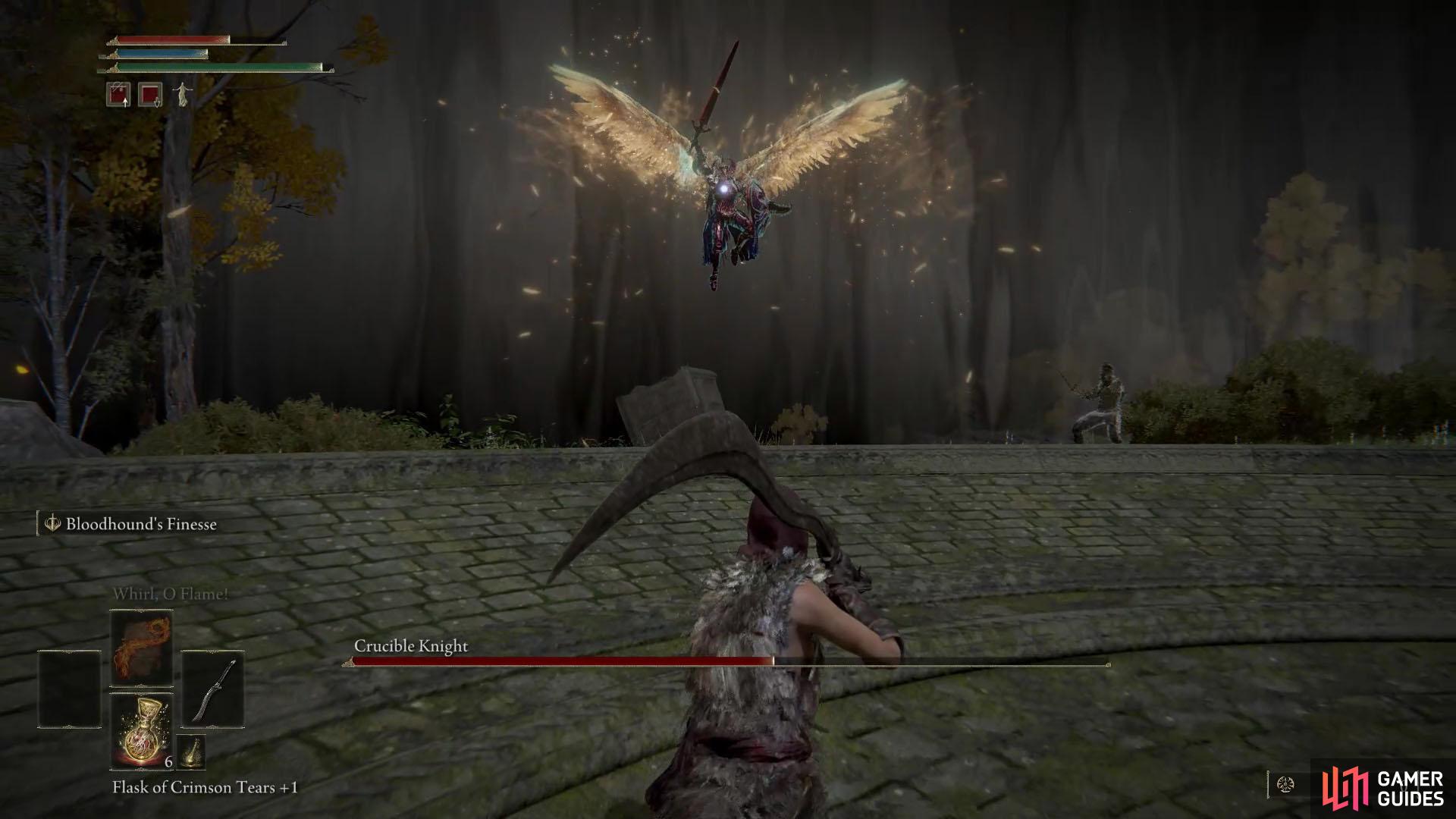 During the second phase, Crucible Knight conjures up some wings!