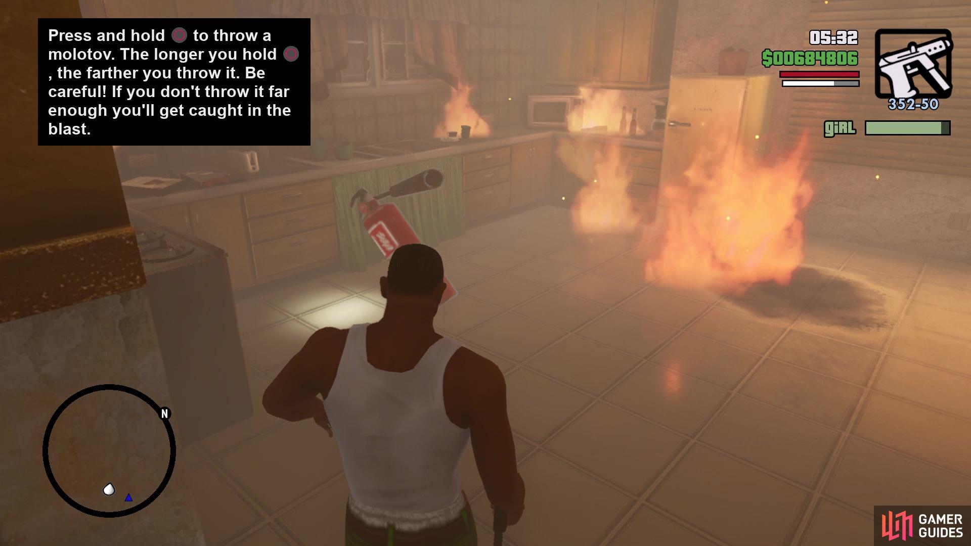 The fire extinguisher will be in the kitchen