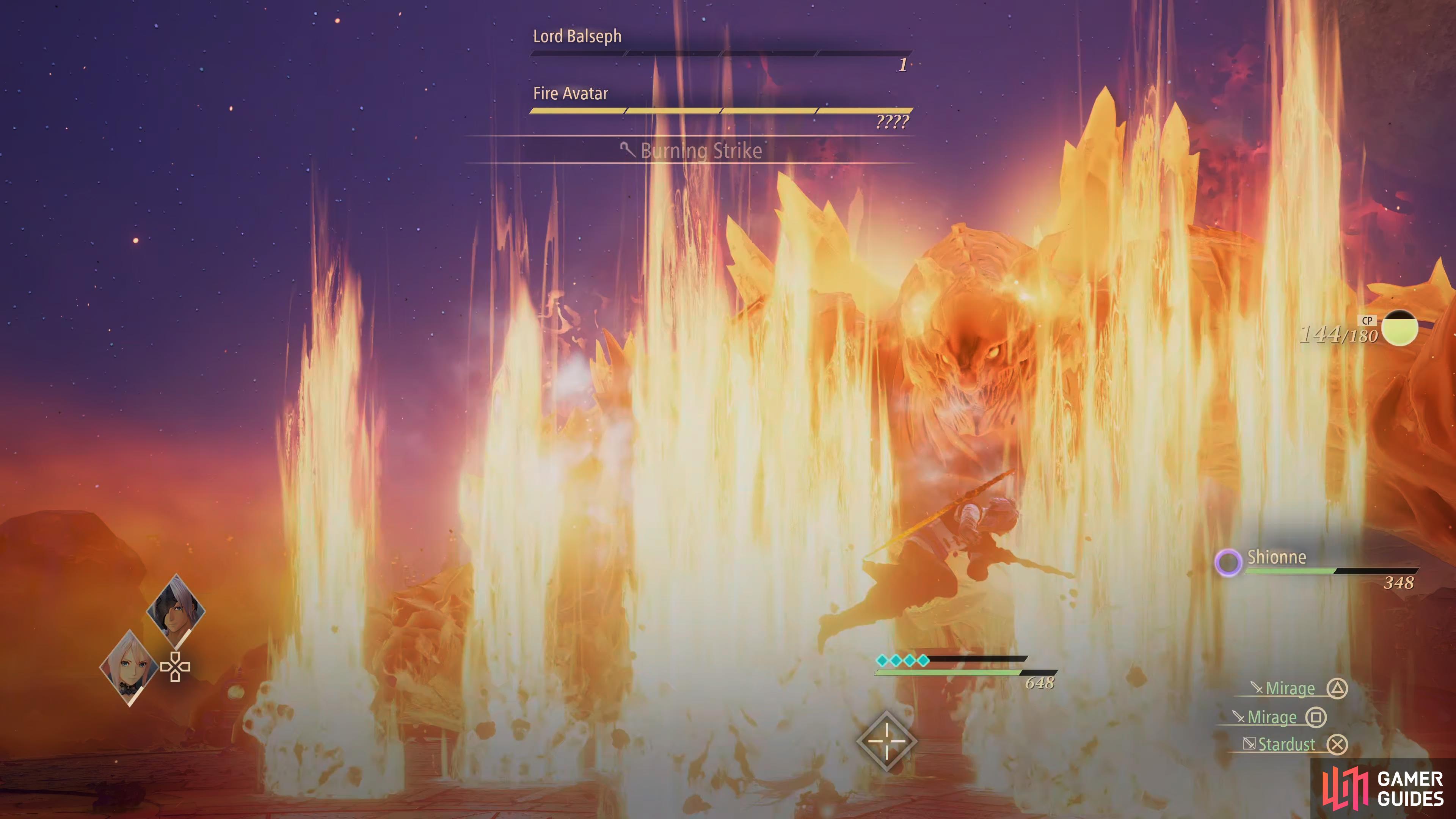 this will unleash several flaming pillars that will deal massive damage if they hit you.