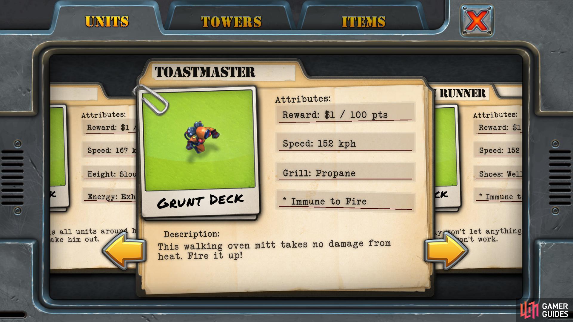 Each of the non-vehicle based units below contribute towards completing the 'Grunt Deck' achievements/cards.
