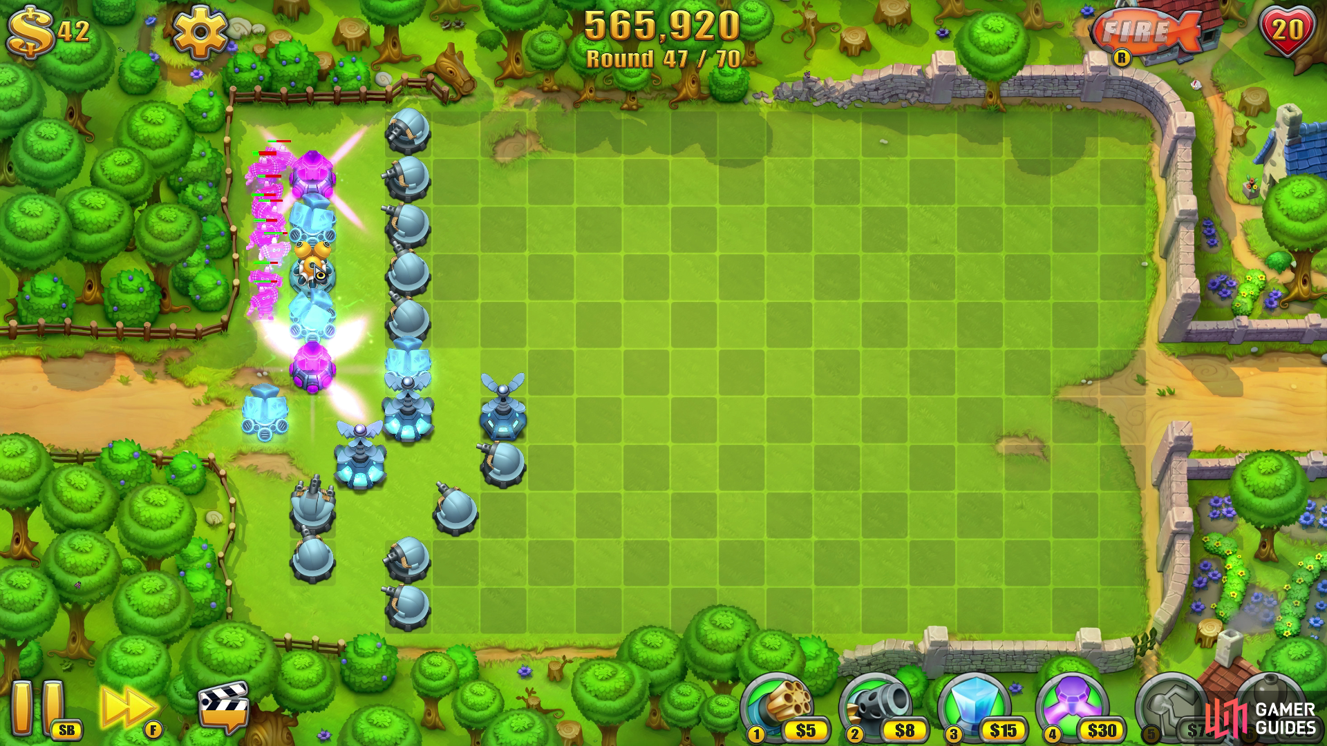 Funneling enemies down a narrow path of towers will cause maximum damage if you line up your towers correctly.