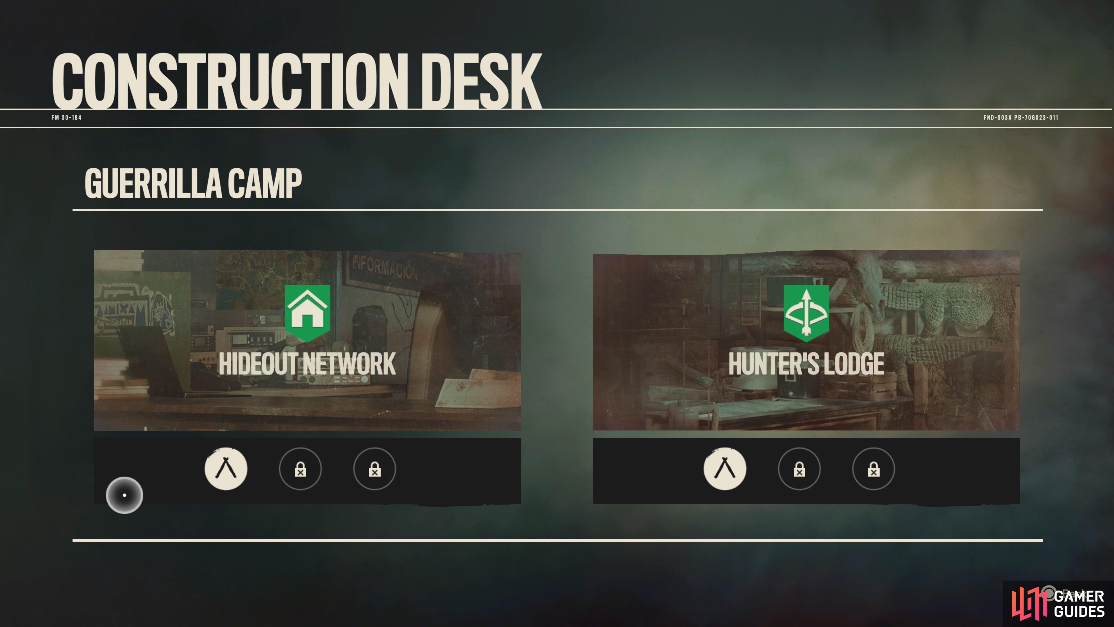 Pick two facilities to build in the camp. 