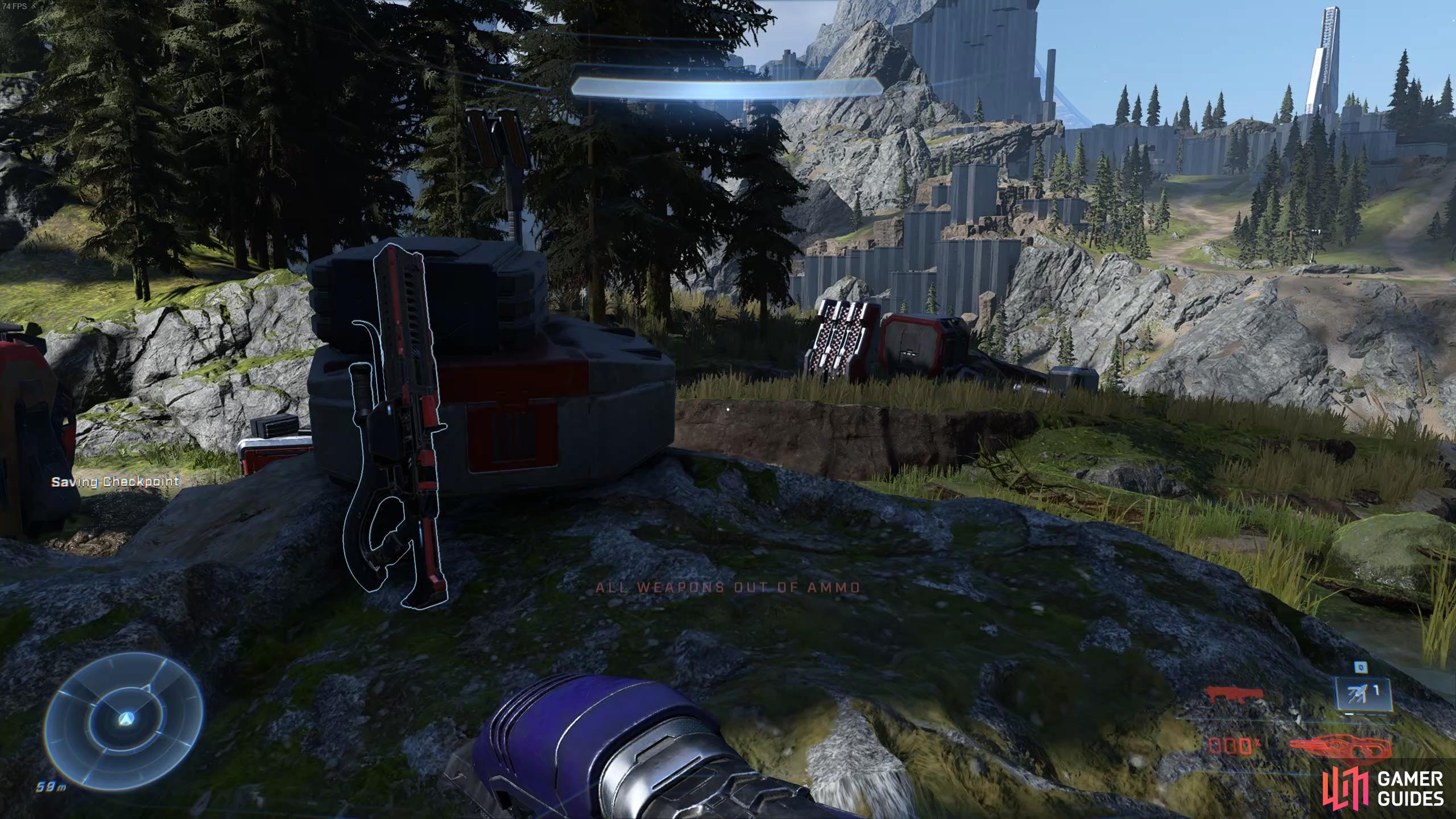A Shock Rifle can be found on the edge of the area, near the weapon rack.