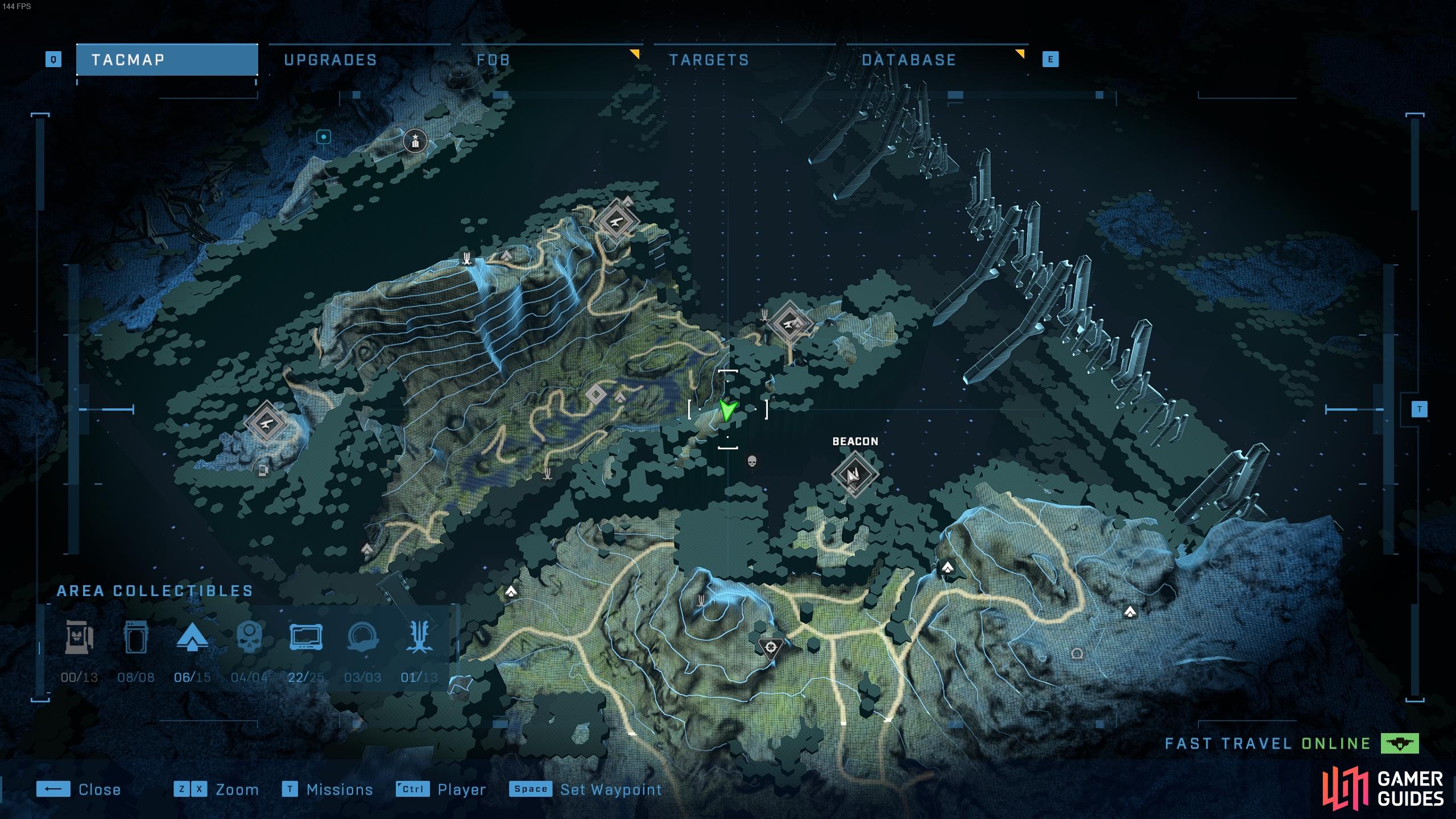 The location of The Assassin Spartan audio log, northwest of the eastern beacon.