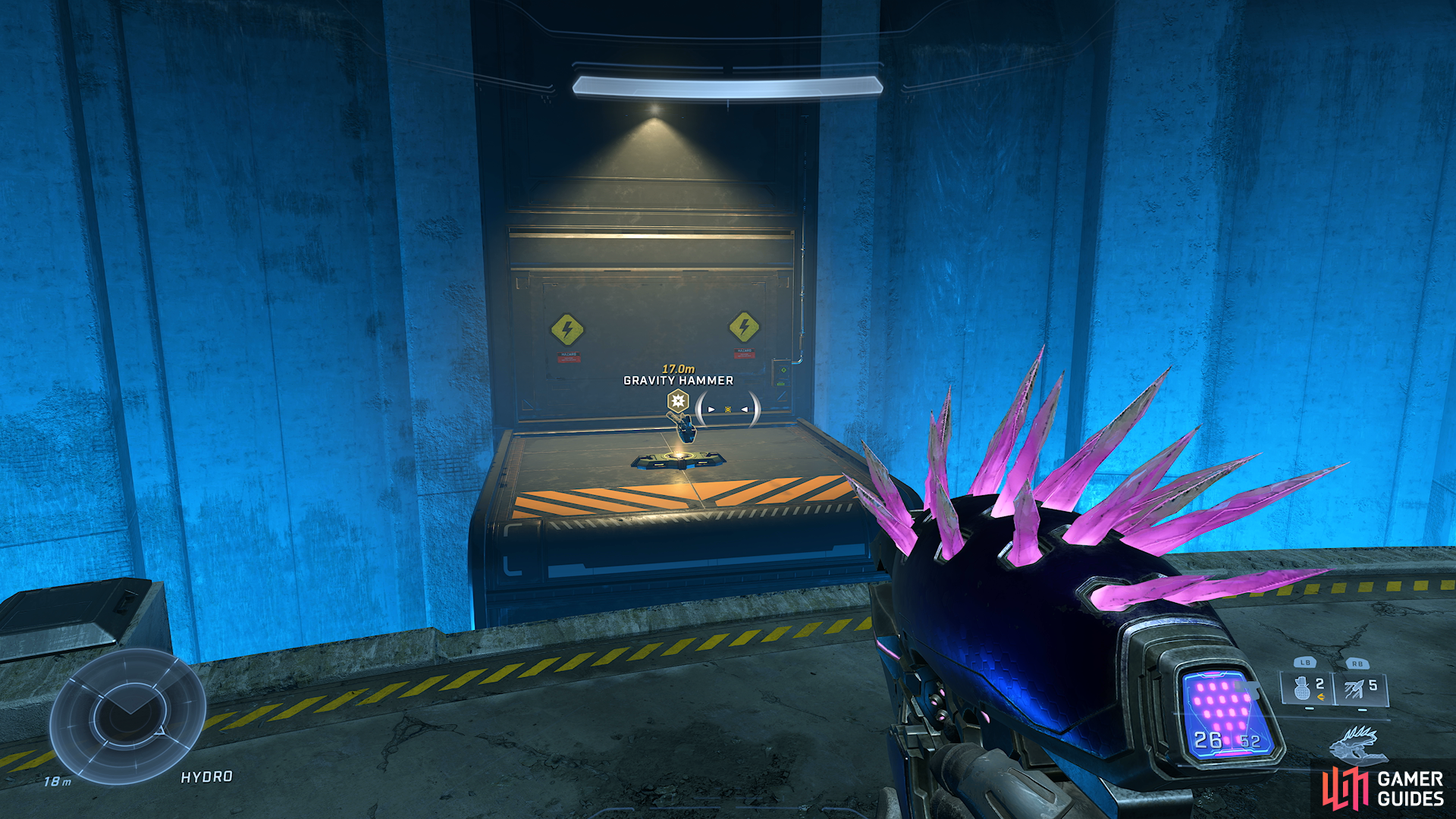 The Power Weapon can be found in the Hydro Room
