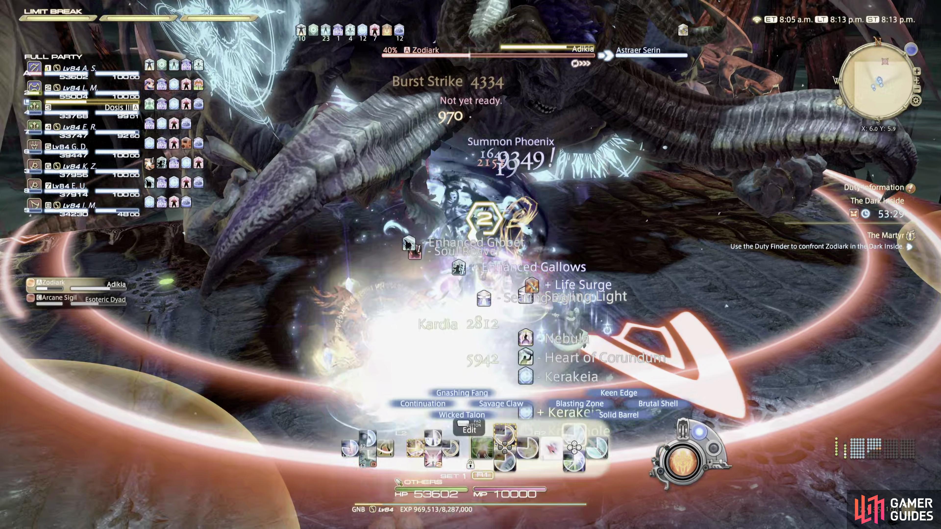 When Zodiark casts Adikia, it'll slam its fists at the middle sides of the arena