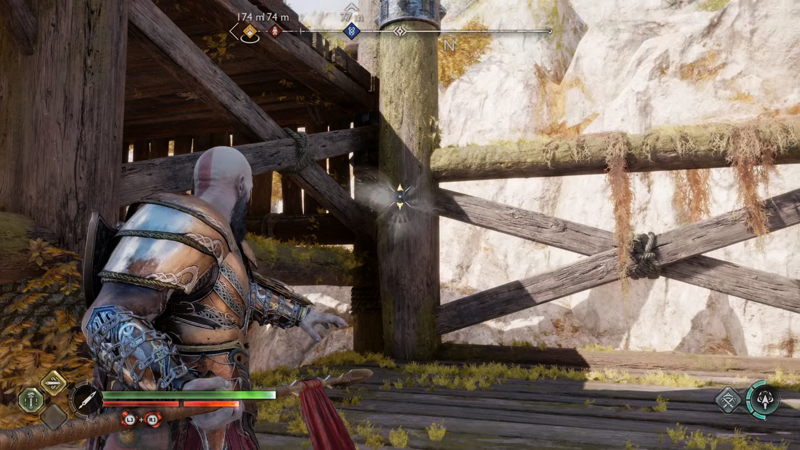 Throw the spear at this point to gain access to the hidden area above.