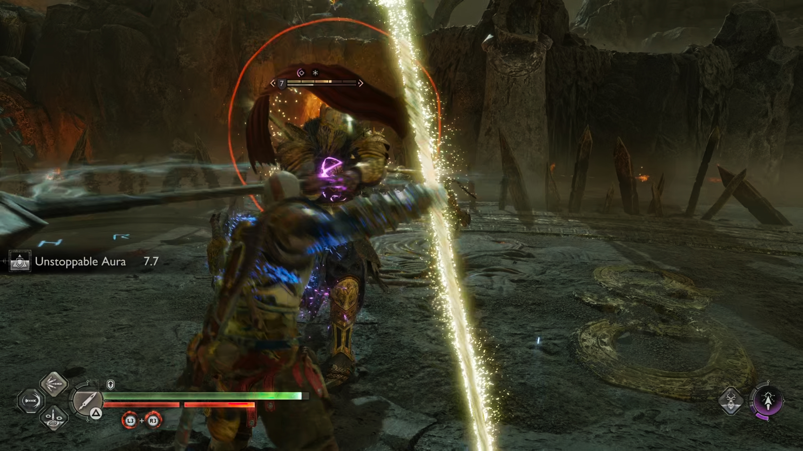 You need to dodge red ring attacks, since they can't be blocked or parried.