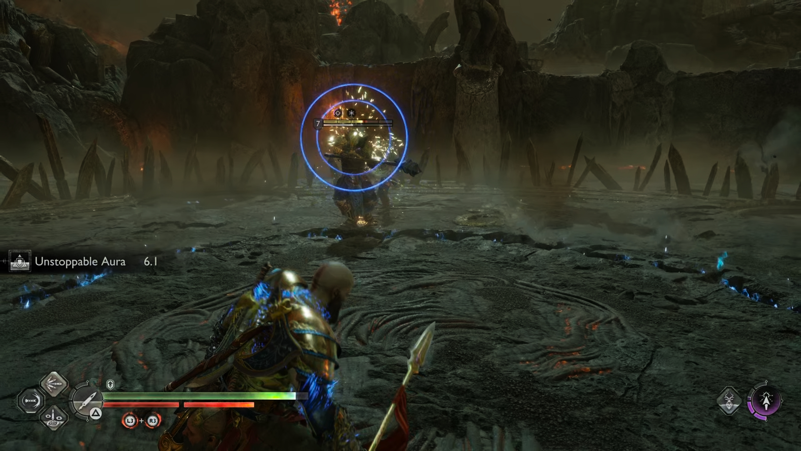 Only a shield attack by double tapping L1 will interrupt concentric blue ring attacks.