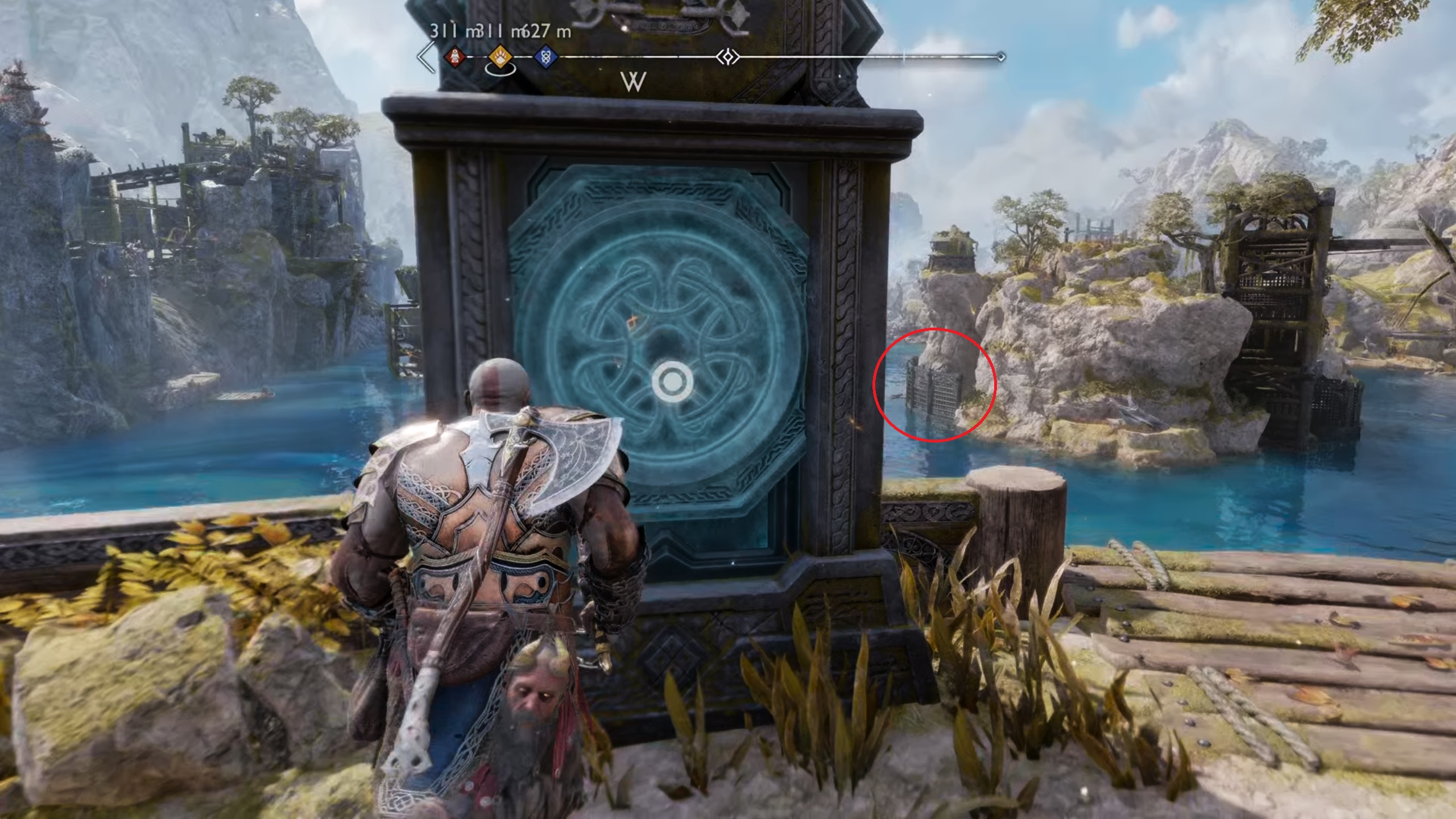 You can interact with this rune slate to open the gate in the water once you have the Draupnir Spear.