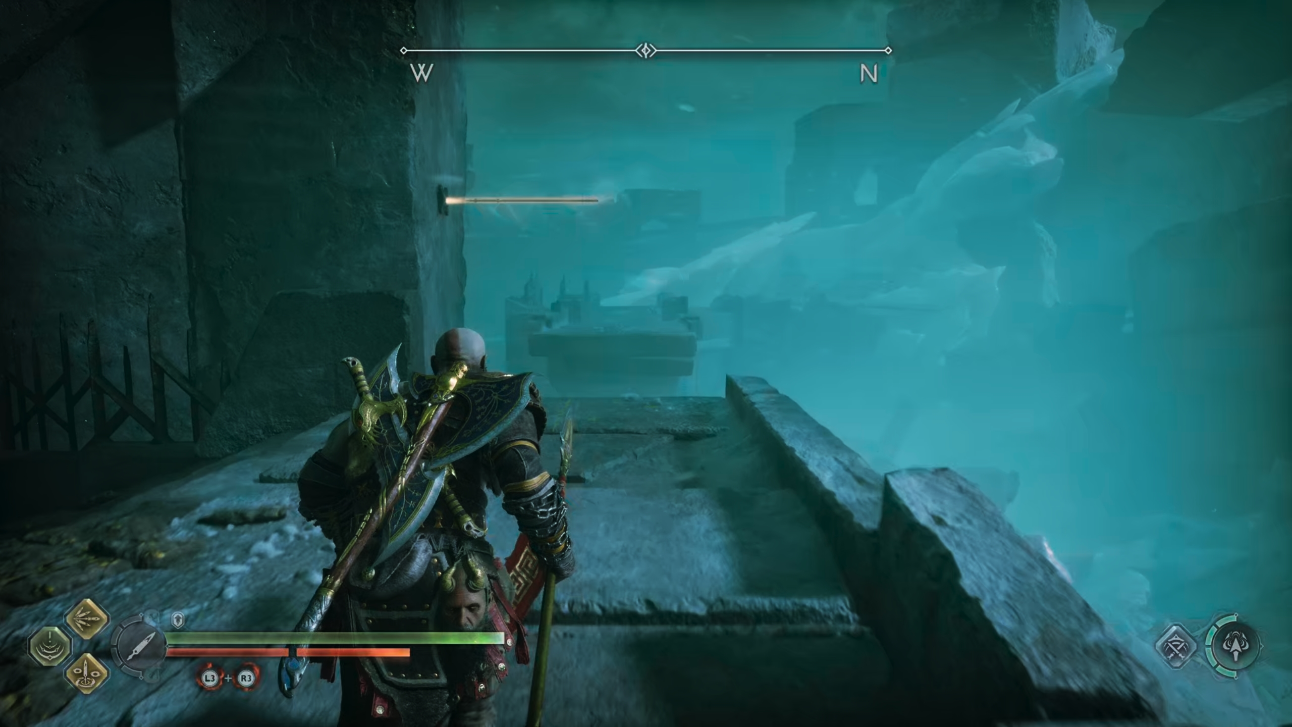 You can swing over to the other side once the spear is in the wall.