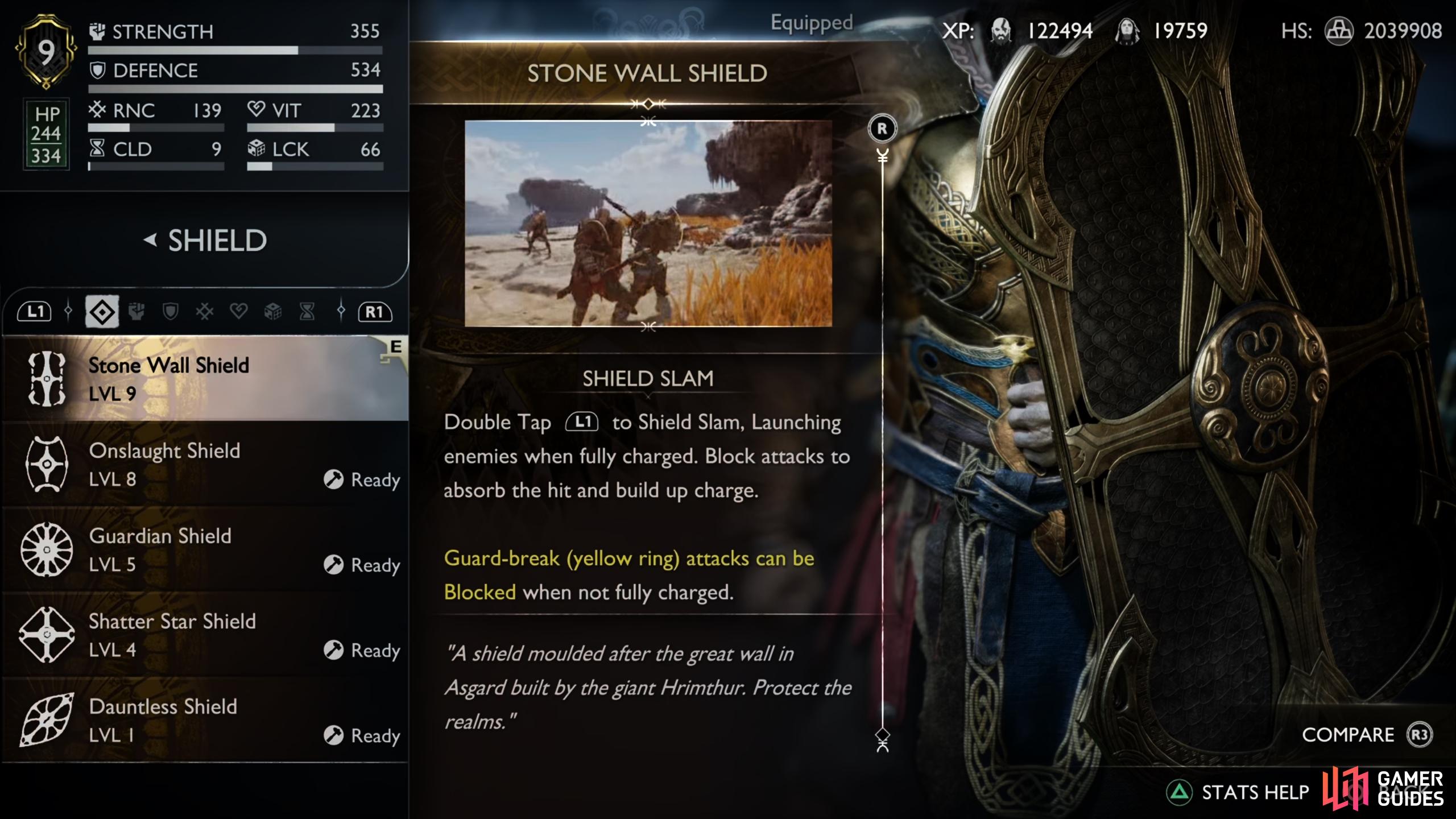 You can purchase the Stone Wall Shield from Brok any time after the first main story mission.