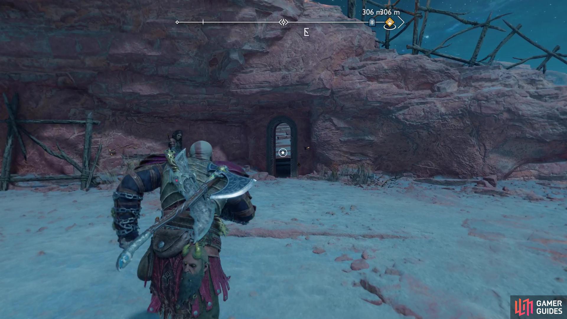 Find a tower along the northern end of The Forbidden Sands and climb up to an elevated ledge, where you can find a door.