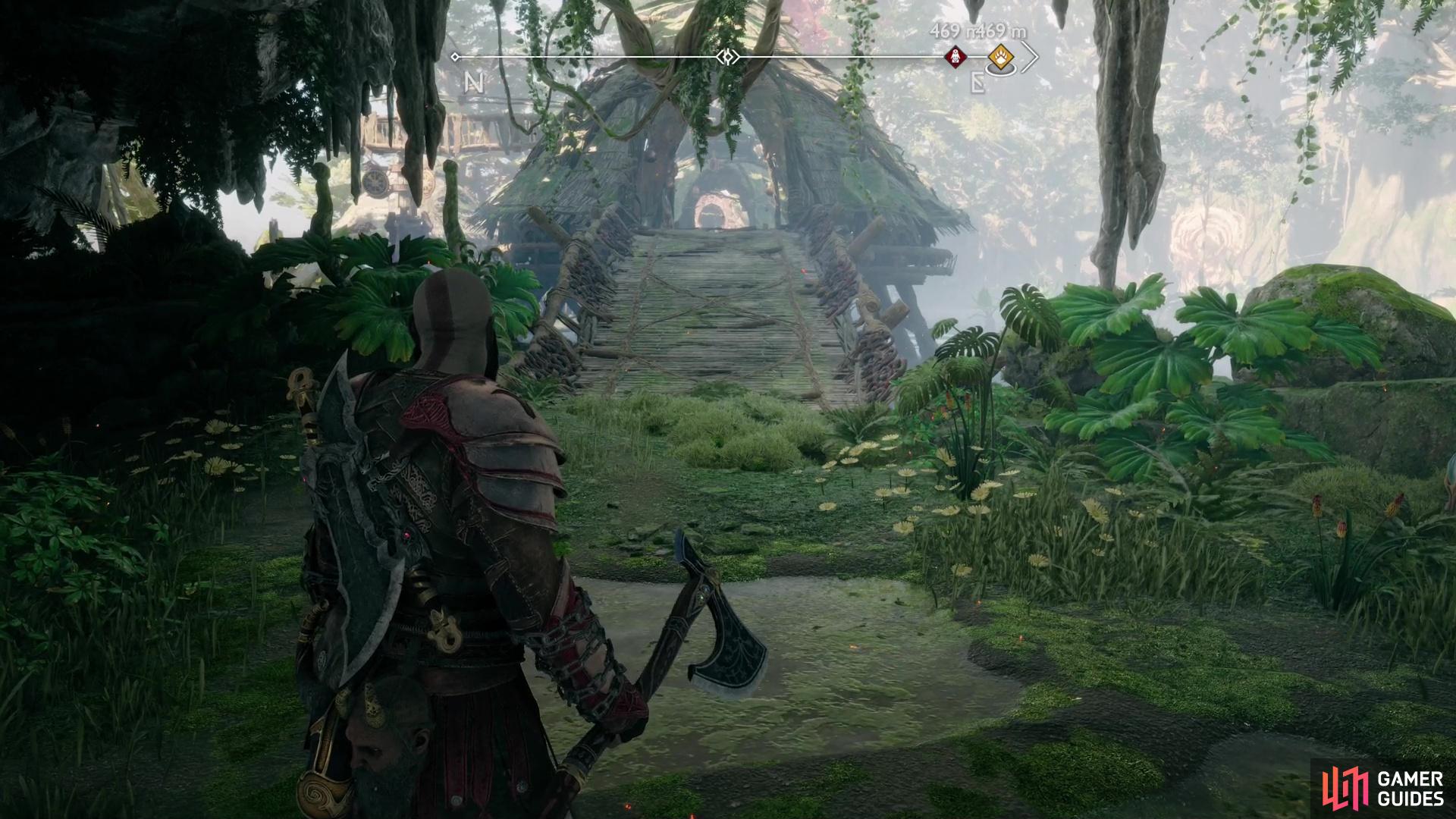 After passing through some caves you'll reach a bridge leading to the Abandoned Village.