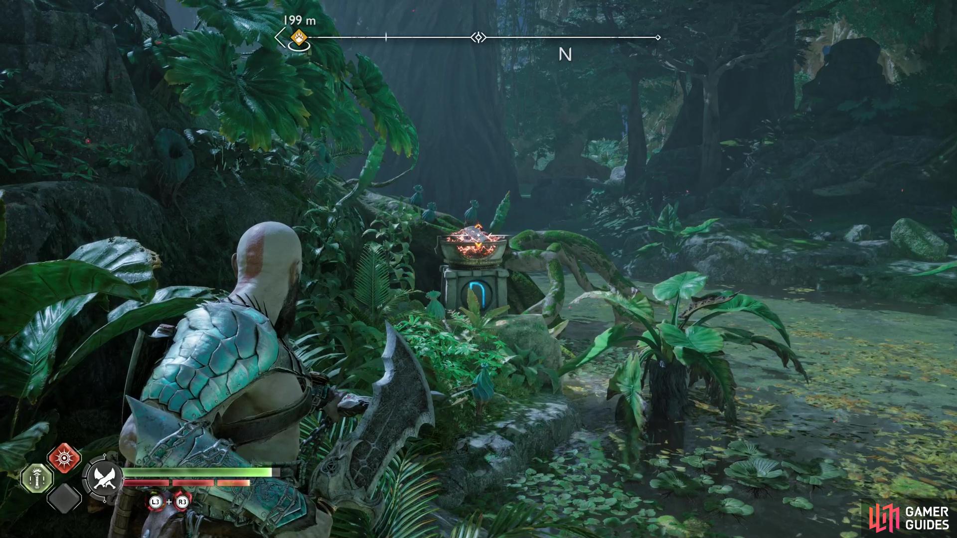 The first rune brazier can be found opposite the Nornir Chest.