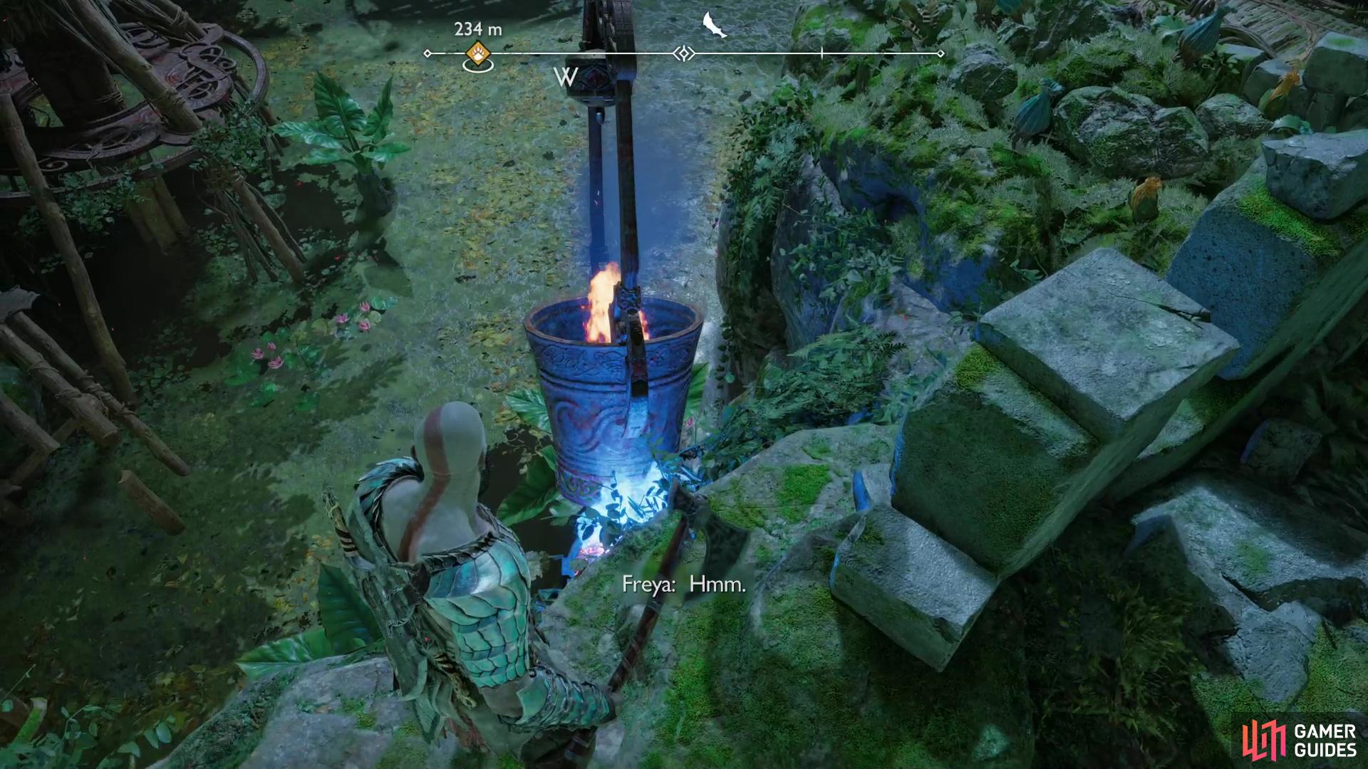 then swing the hanging brazier into the rune brazier to light it.