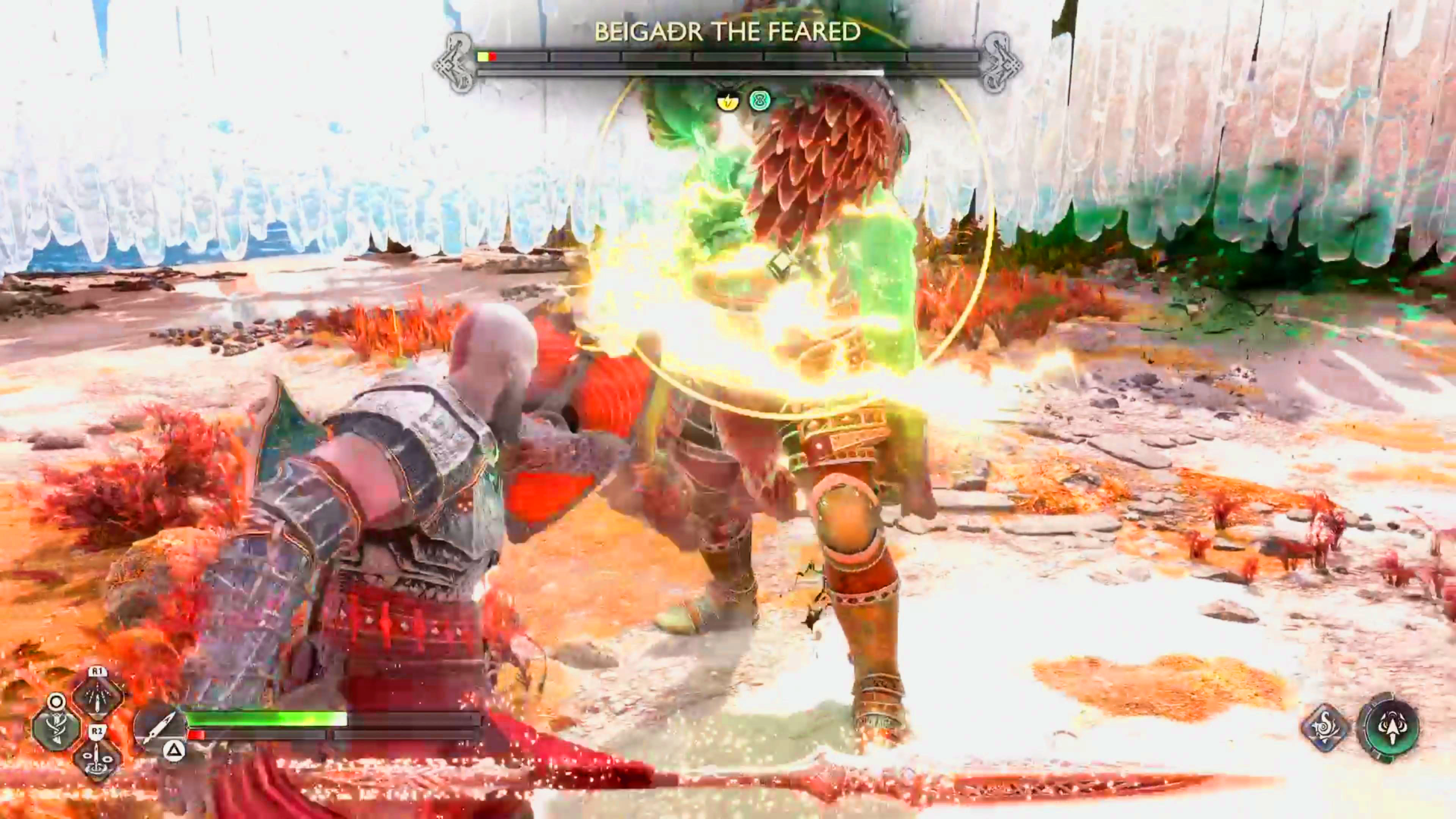 Sometimes in melee range, Beigadr will perform a yellow-ring attack.