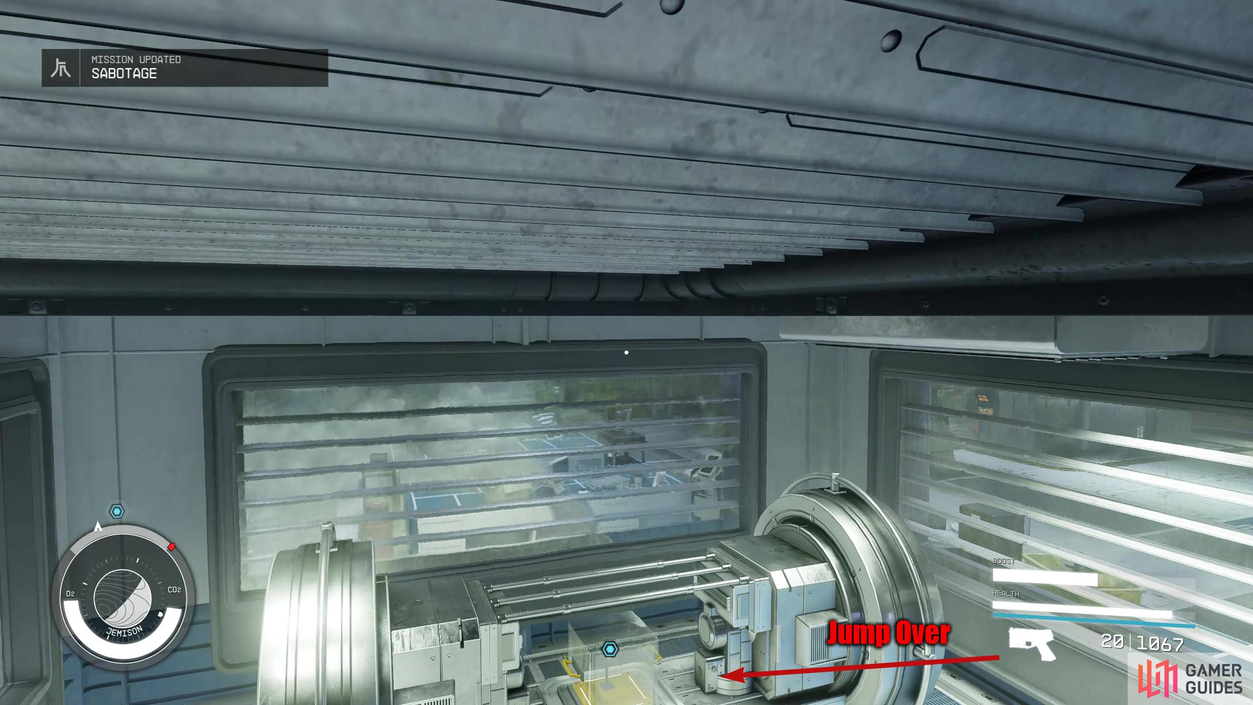 Jump and glide over to reach the Neuropump.