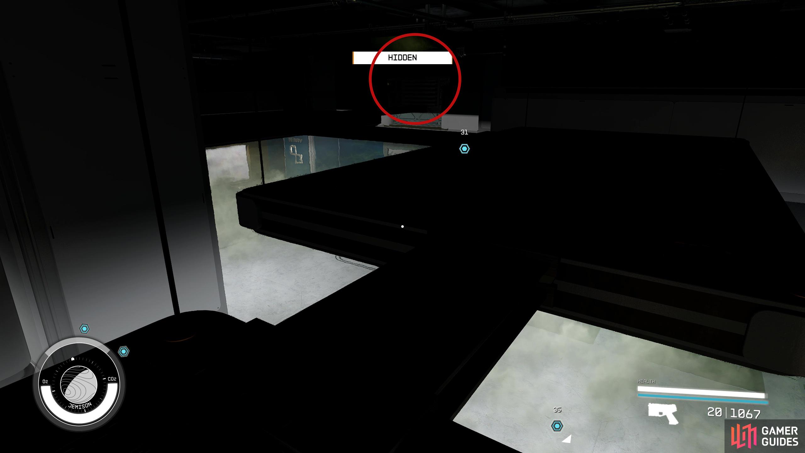 Go across the next platform to another vent.