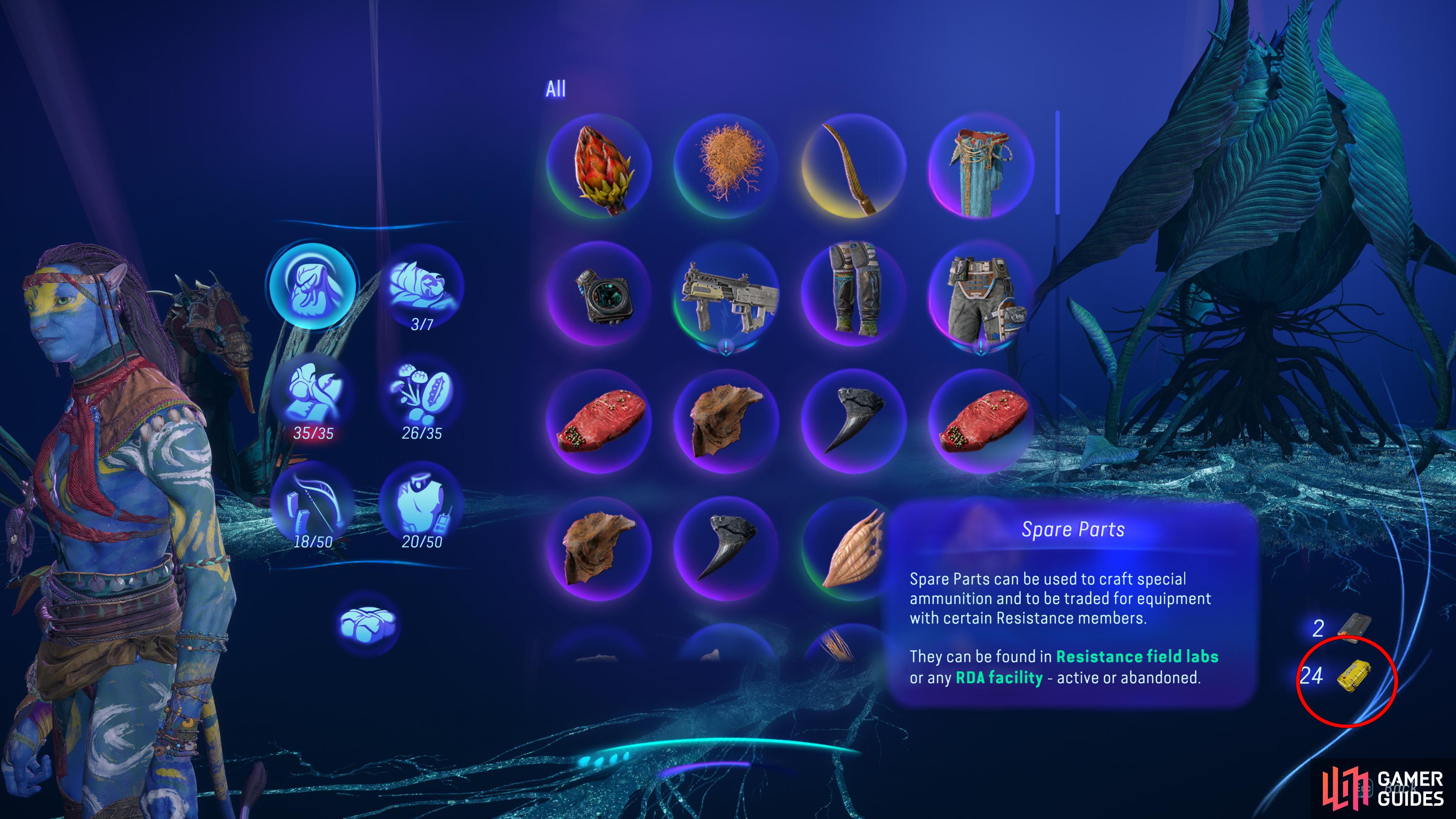 Spare Parts are both a resource and currency in Avatar: Frontiers of Pandora.
