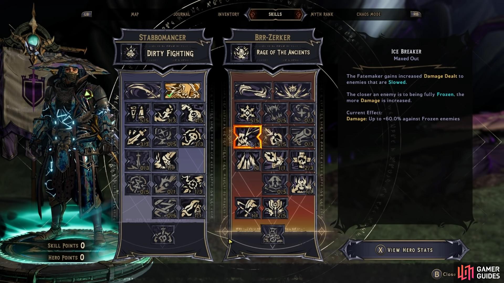 The skill trees for this build