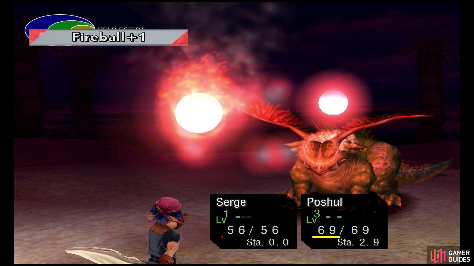 After using Fireball +1, Serge's Elemental Power Level will go down to 1.