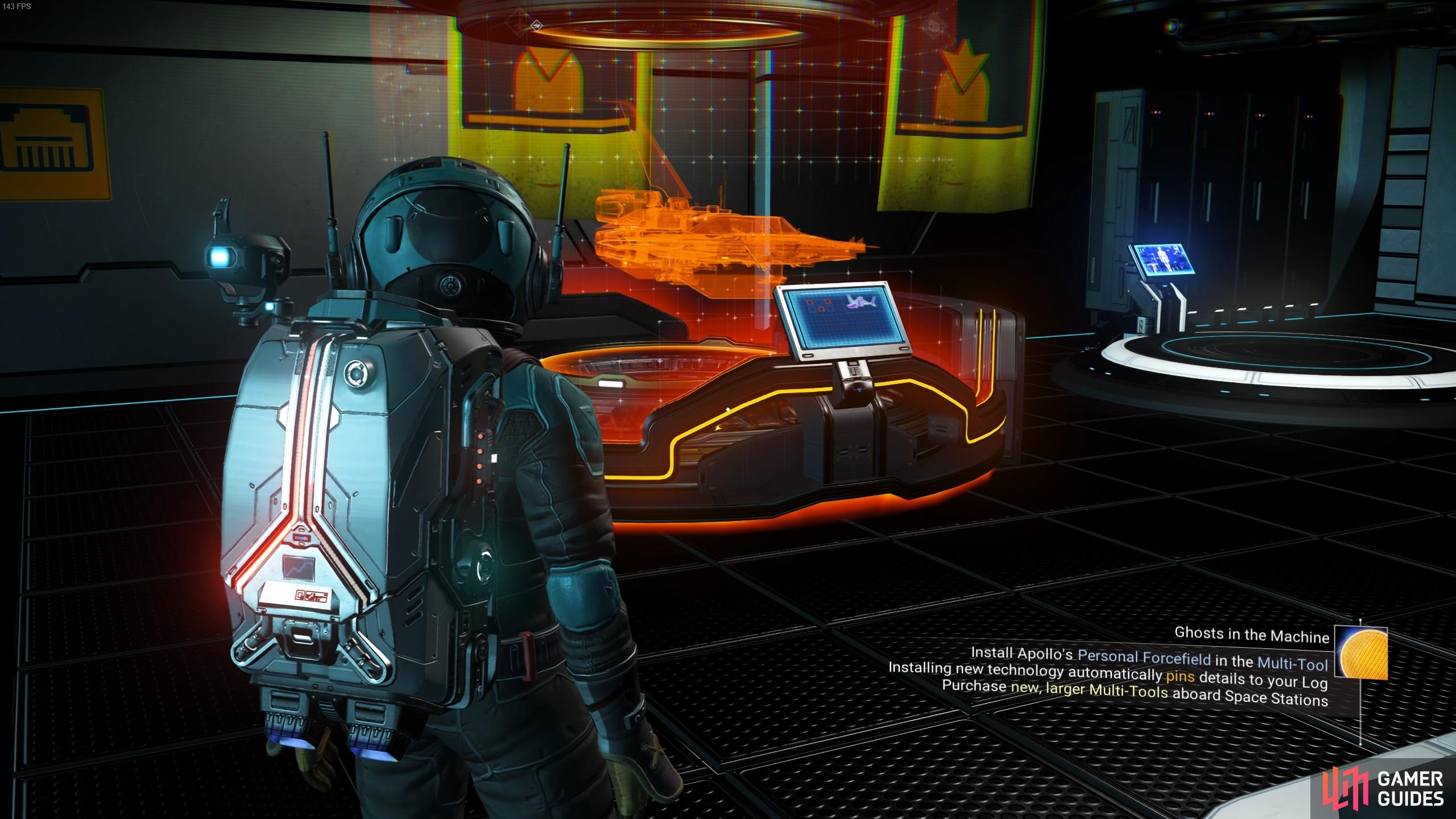 You can customize your appearance and modify your Starship here at the space station.