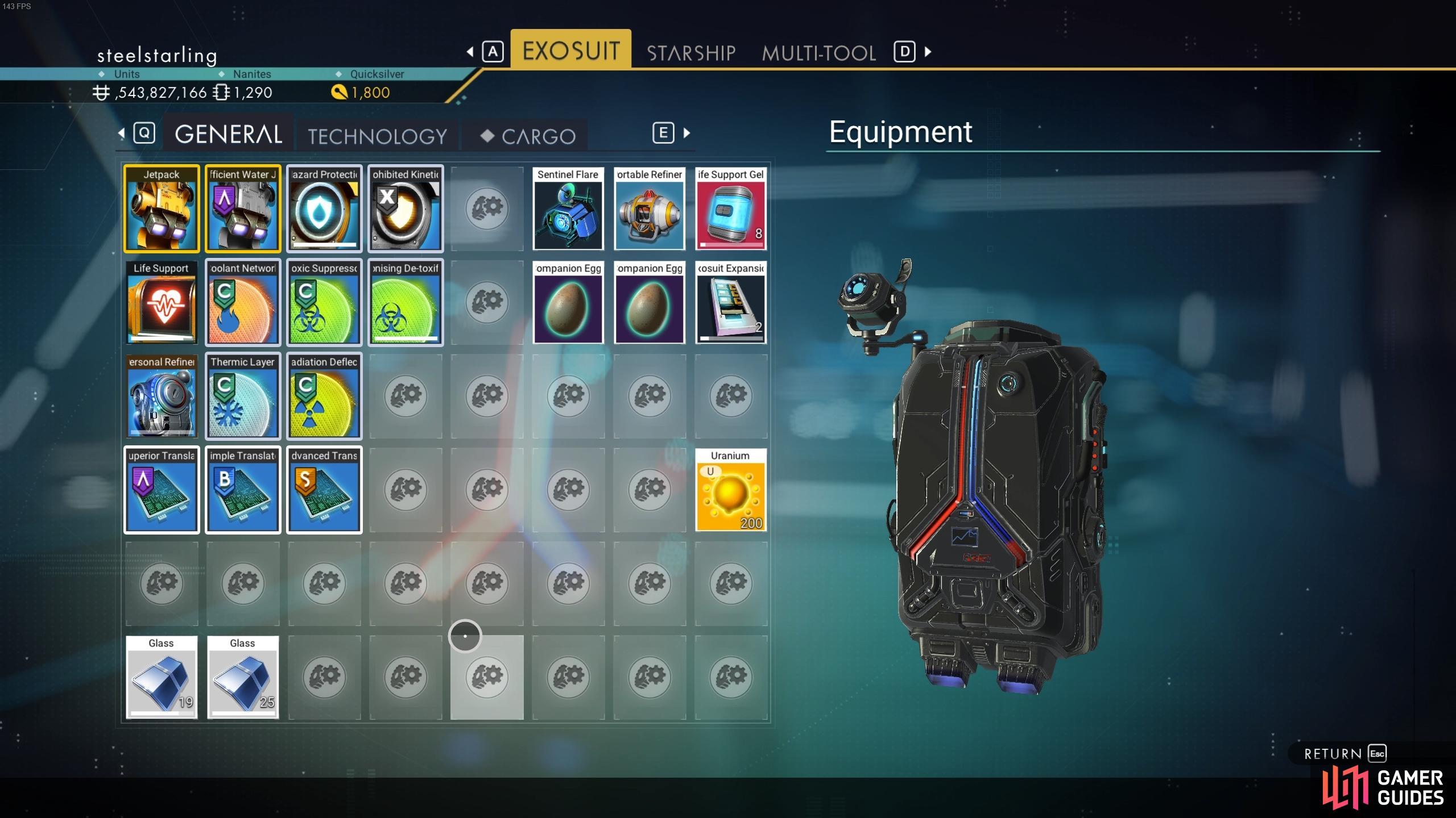 The General inventory slots can be used for anything, even technology components.