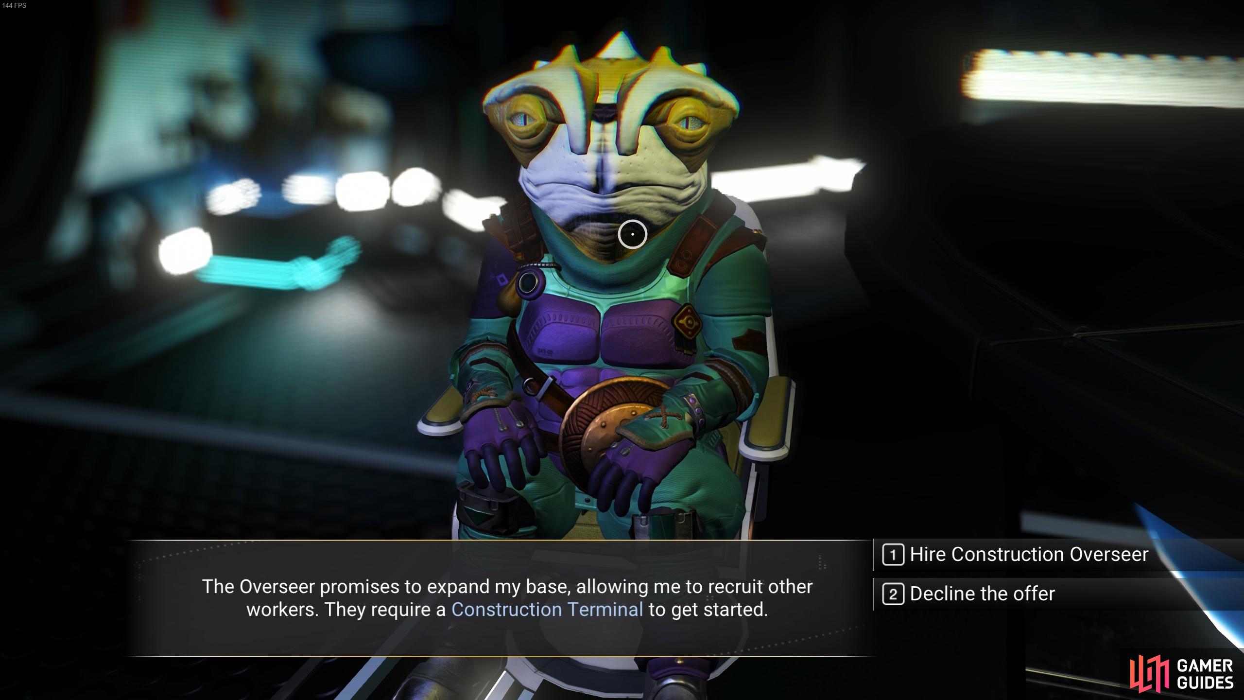 Go to the nearest space station to meet and hire an Overseer.