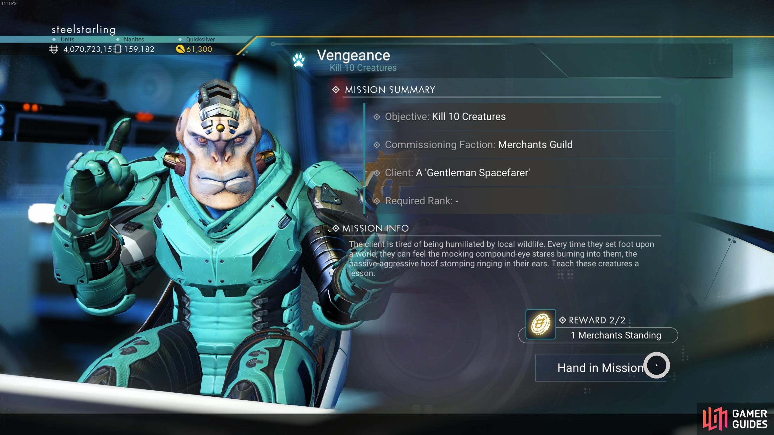 You can view the rewards for each mission, alongside the objective, client, and guild.