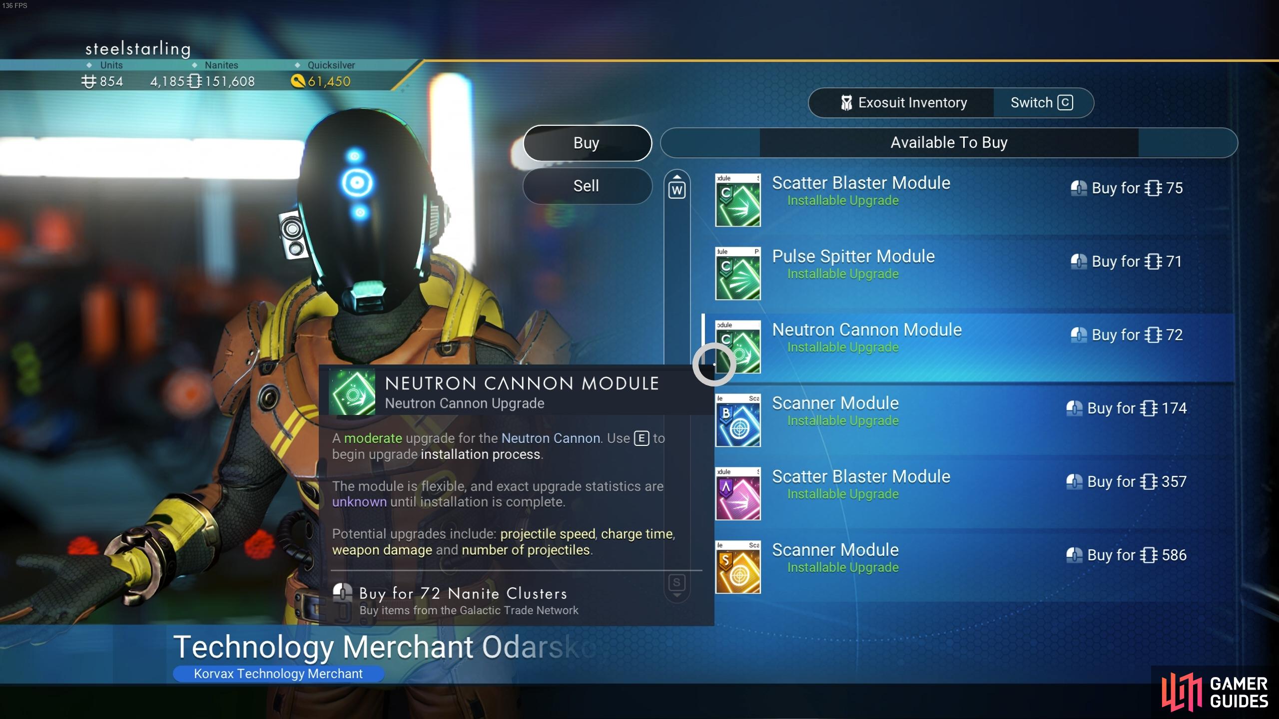 You can purchase numerous Multi-Tool upgrades at the merchant on space stations.