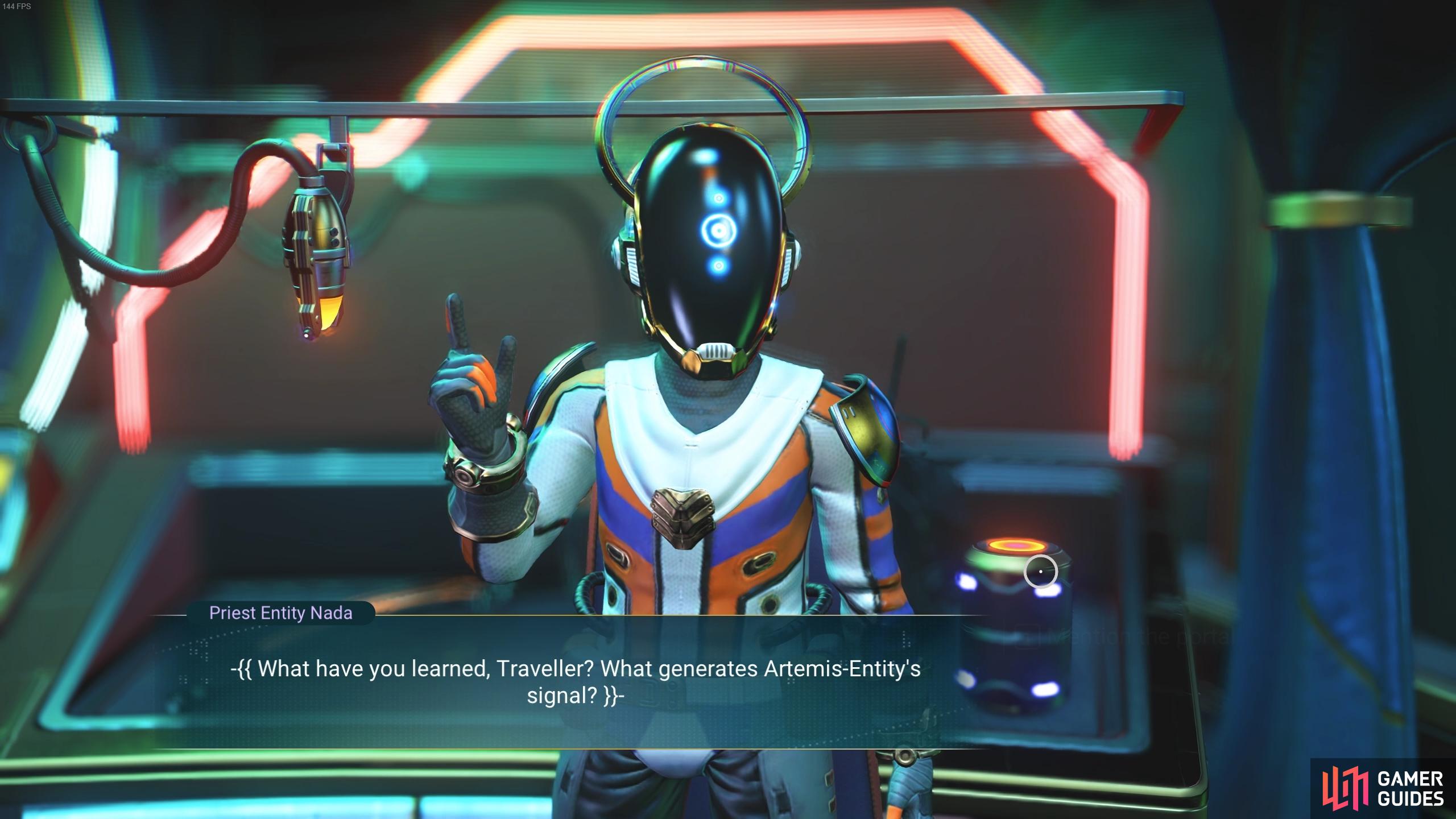 Priest Entity Nada is just one of the many useful NPCs on board the Space Anomaly.