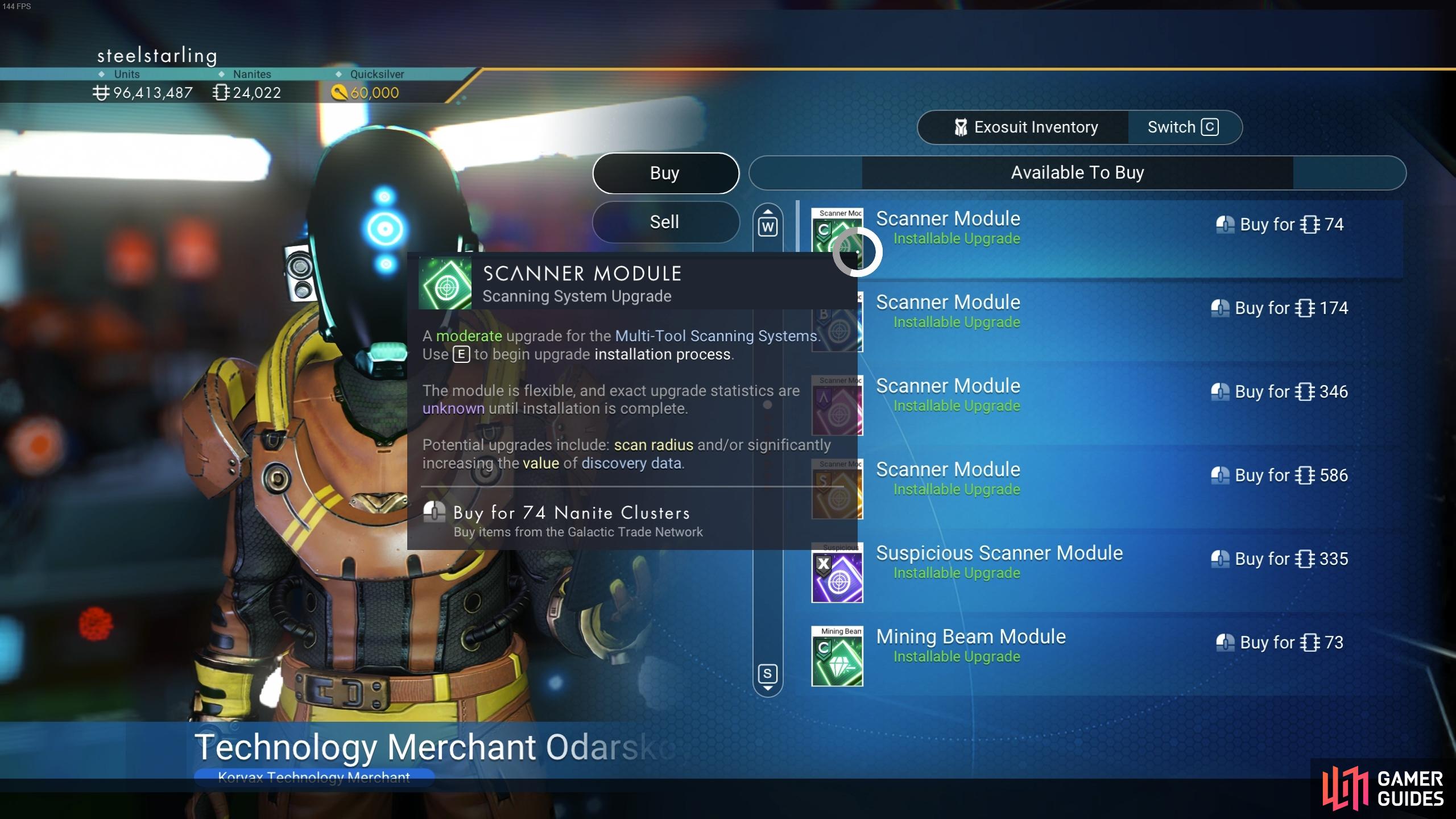 You'll find numerous upgrade modules from Multi-Tool technology merchants on space stations.