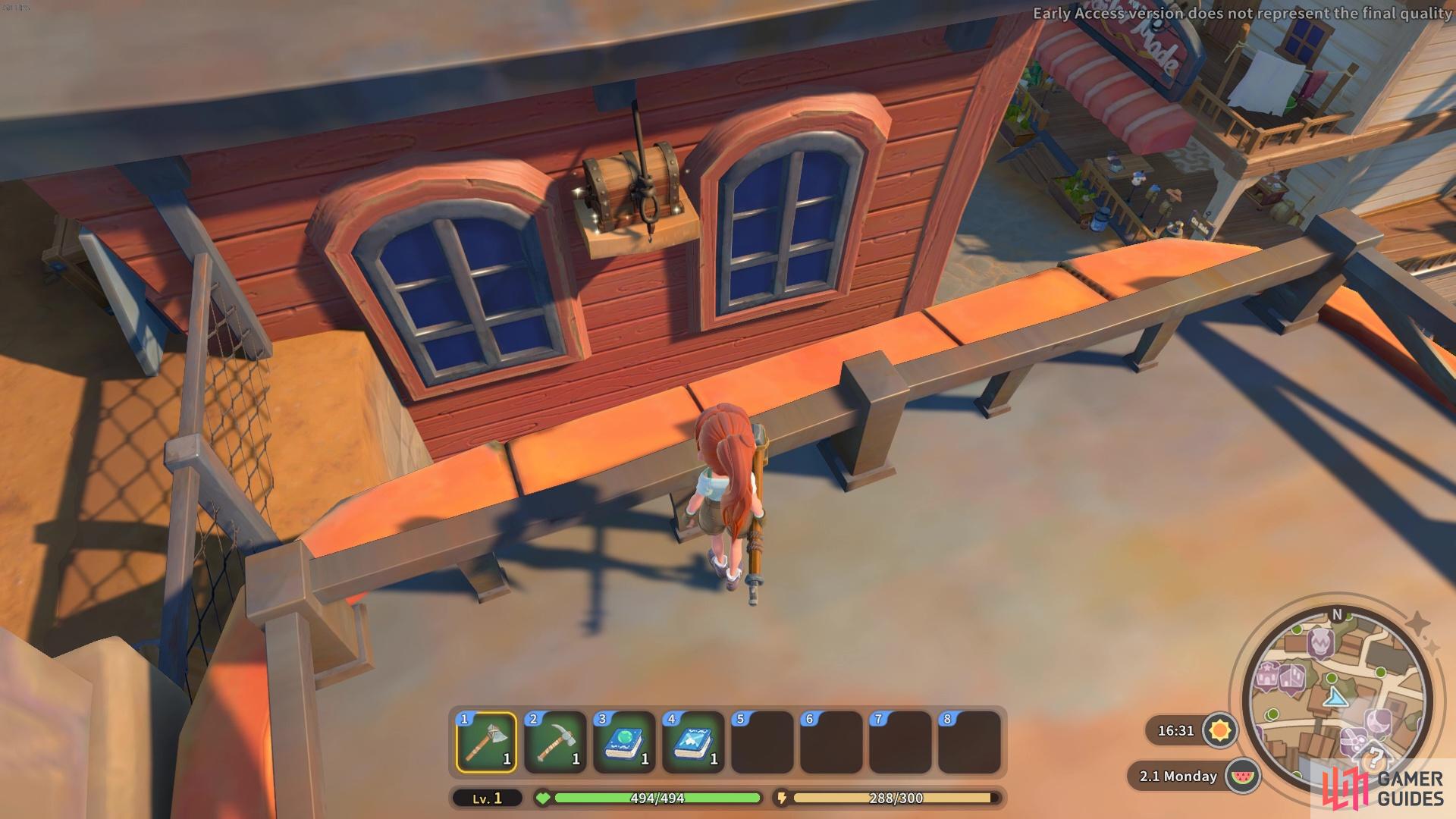 This chest is found on a platform between windows on the building next to Pablo's Parlor