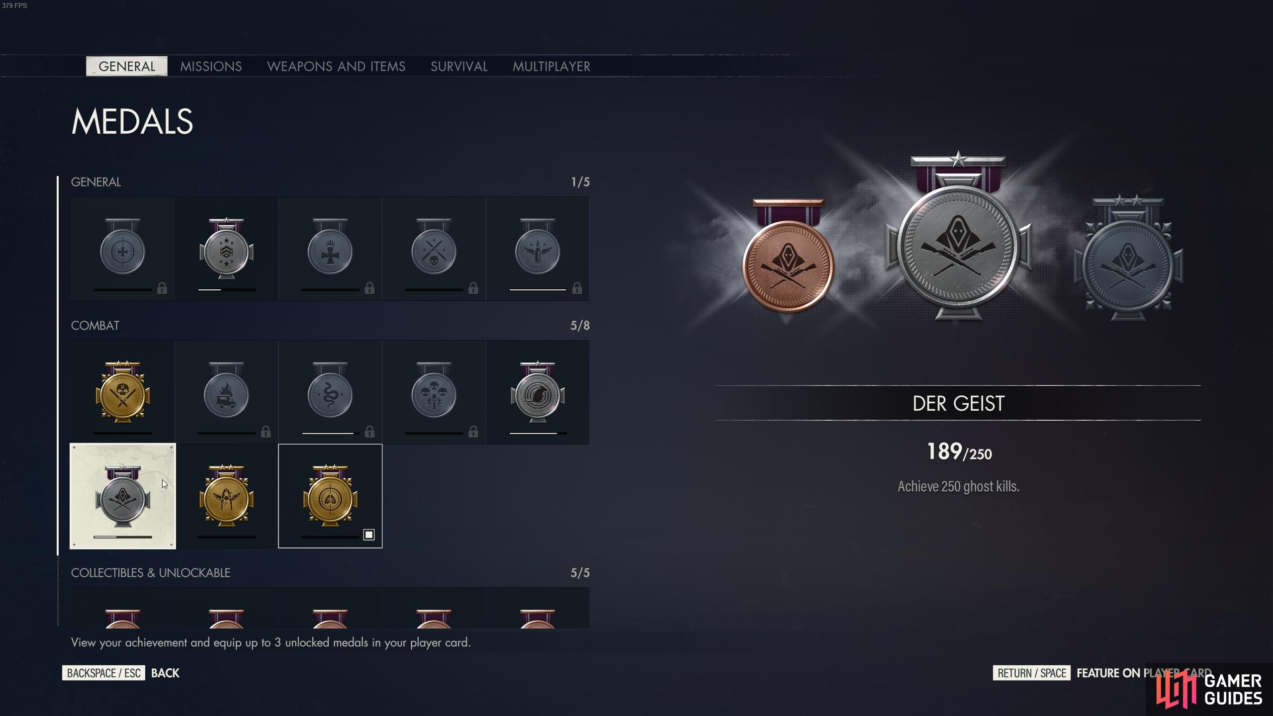 You can hover over a specific medal to check the progress towards its unlock requirements for Bronze, Silver, or Gold.