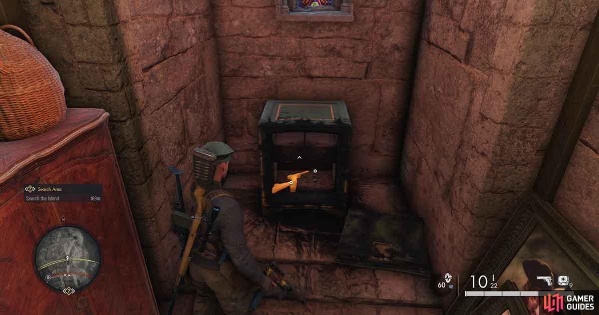 The compass can be found within the safe chest. A satchel charge can be used to blast it open if necessary.