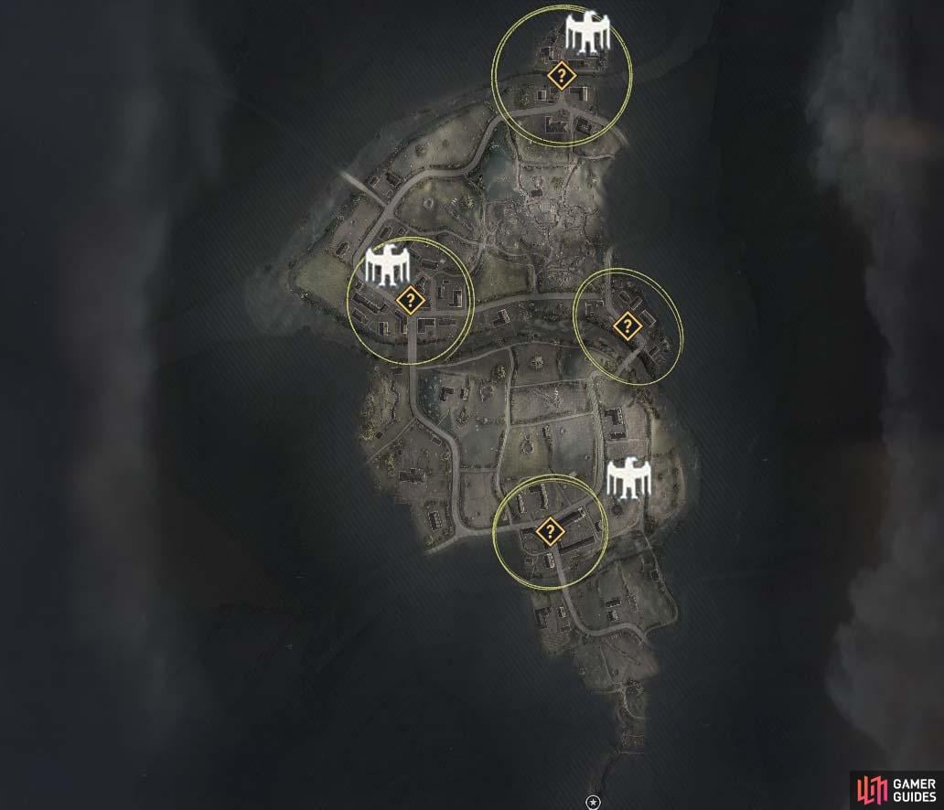 The locations of all three Stone Eagles in Mission 6.