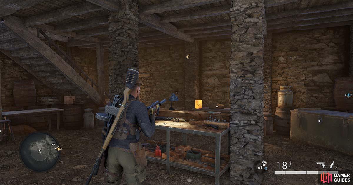 Drop through the hole and unlock the SMG goodies from Wolf Mountain's workbench.