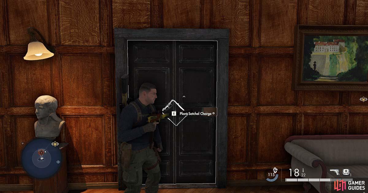 You can blow the door with a satchel or use a key if you have located it.