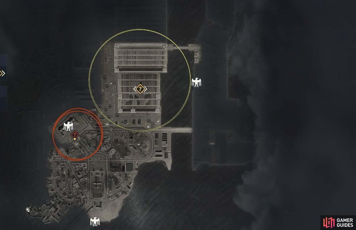 The locations of the three Stone Eagles on Mission 8: Rubble & Ruin.