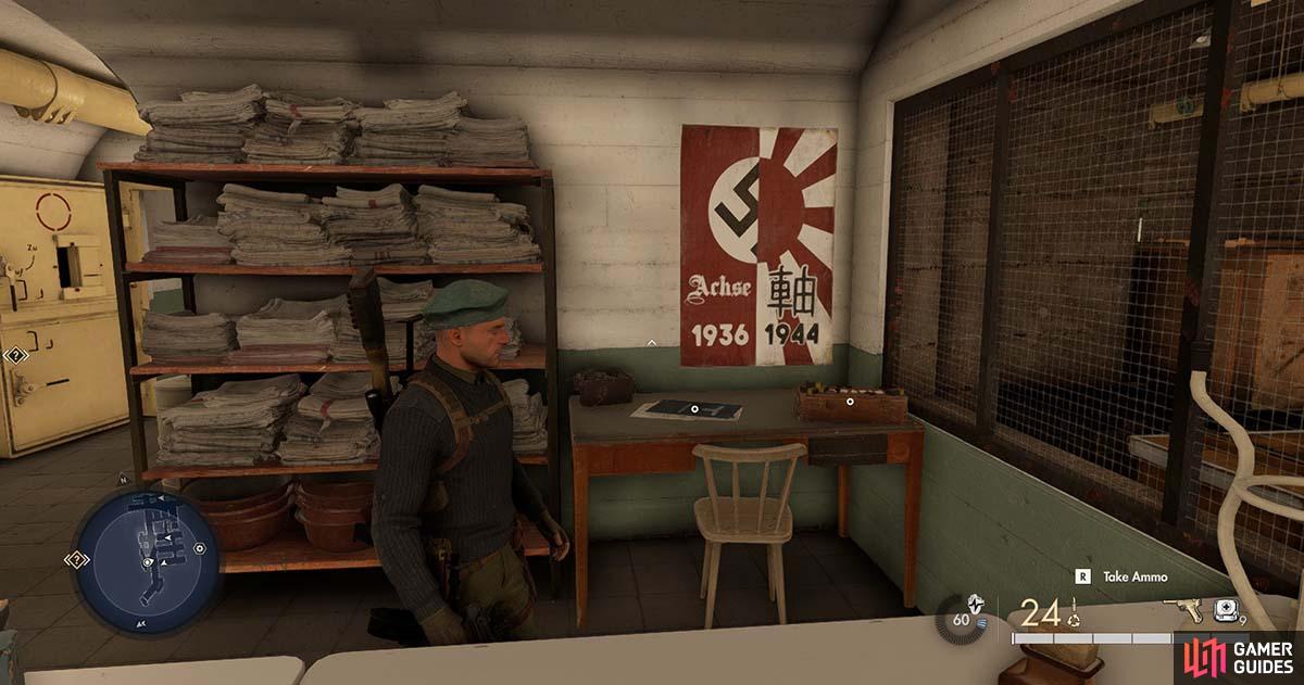 You'll find the document on this table in the papers room of the bunker.
