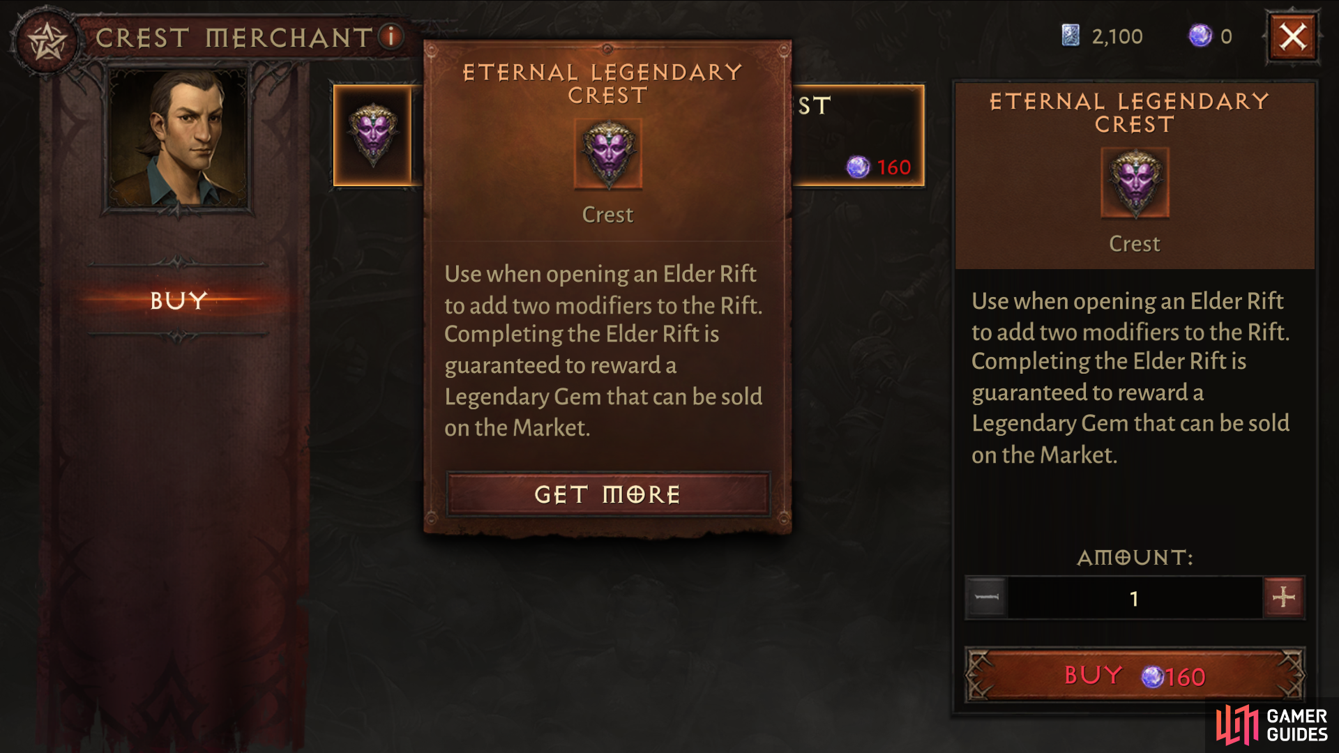 Spending Eternal Orbs at the Crest Merchant is  the only way to obtain Eternal Legendary Crests.