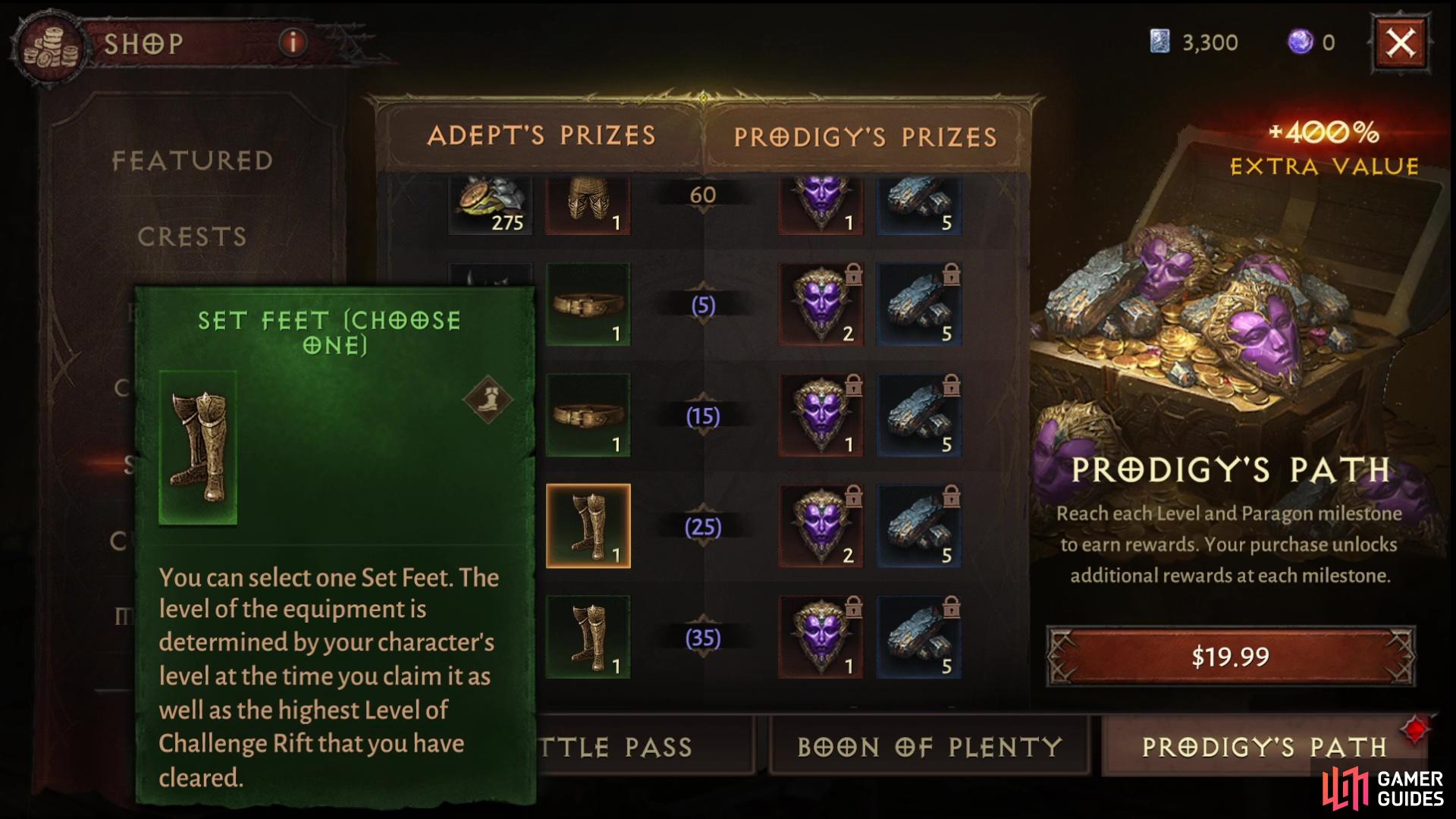 When you hit Paragon 25 you'll get to choose some Set Boots as a reward via Prodigy's Path.