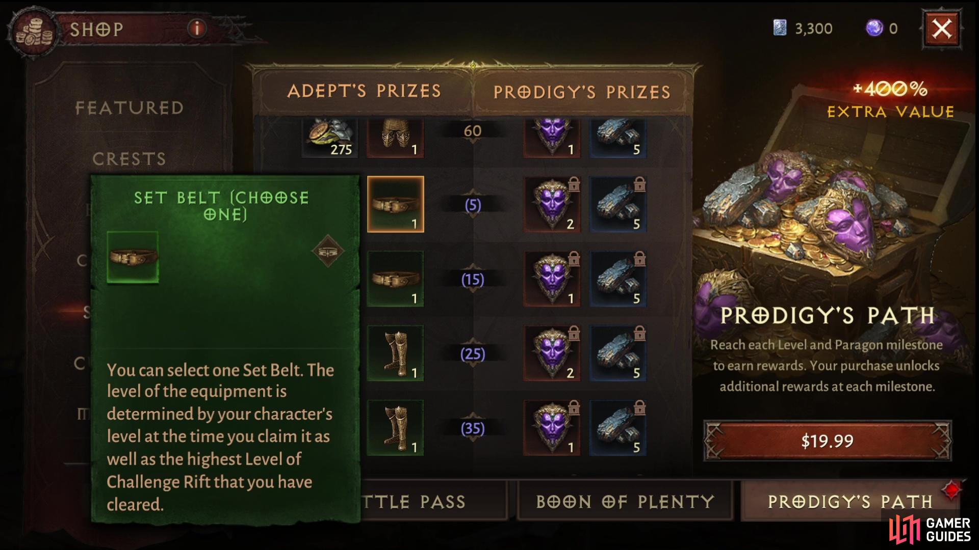 When you hit Paragon 5 you'll get to choose a Set Belt as a reward via Prodigy's Path.
