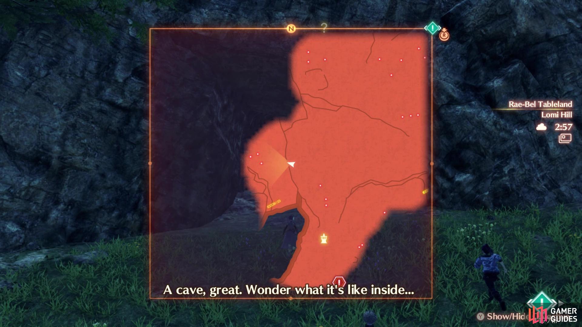 The location of the cave you have to find on the map