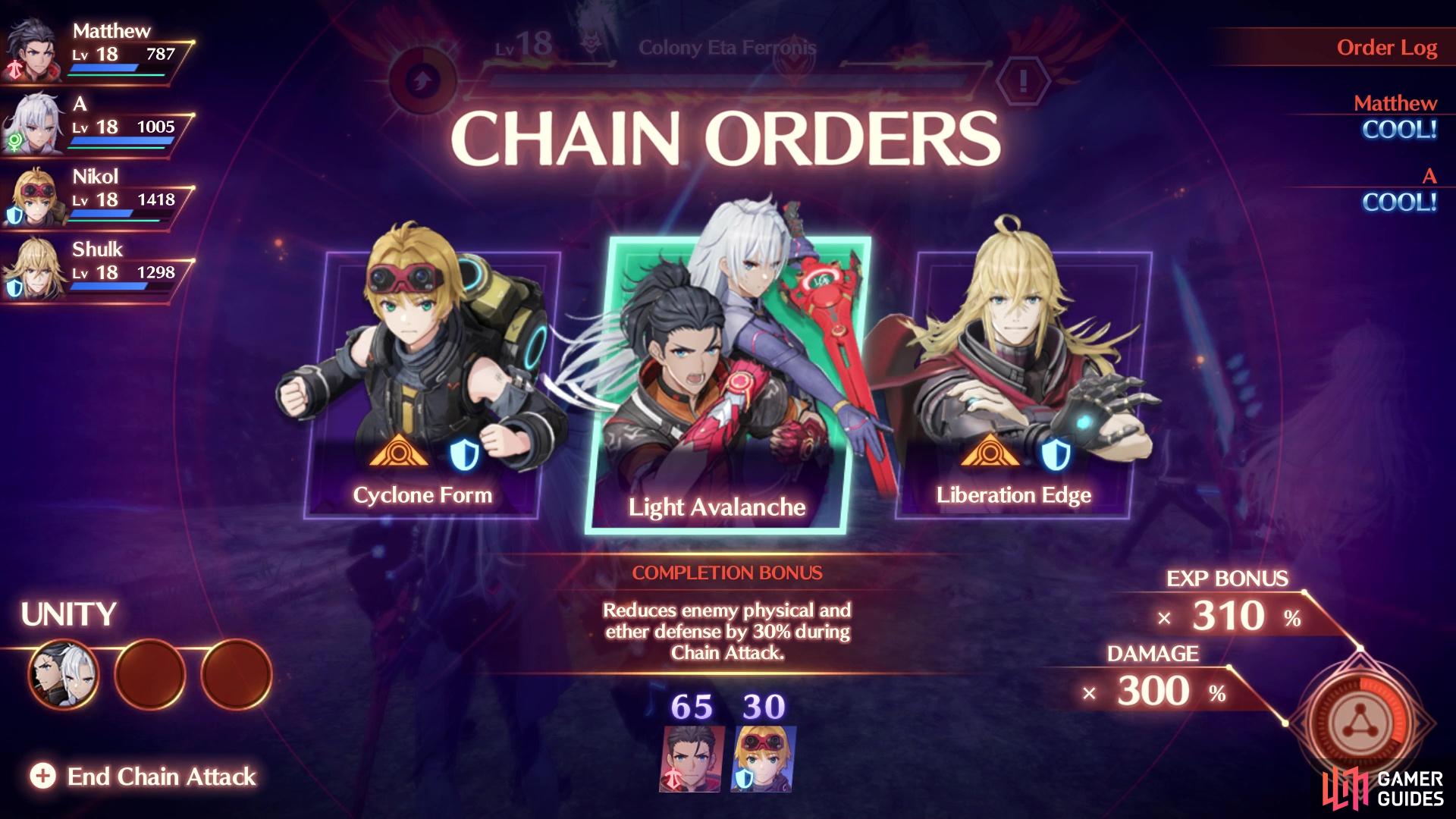 You want to make sure you get the Unity Order for the finale of the Chain Attack